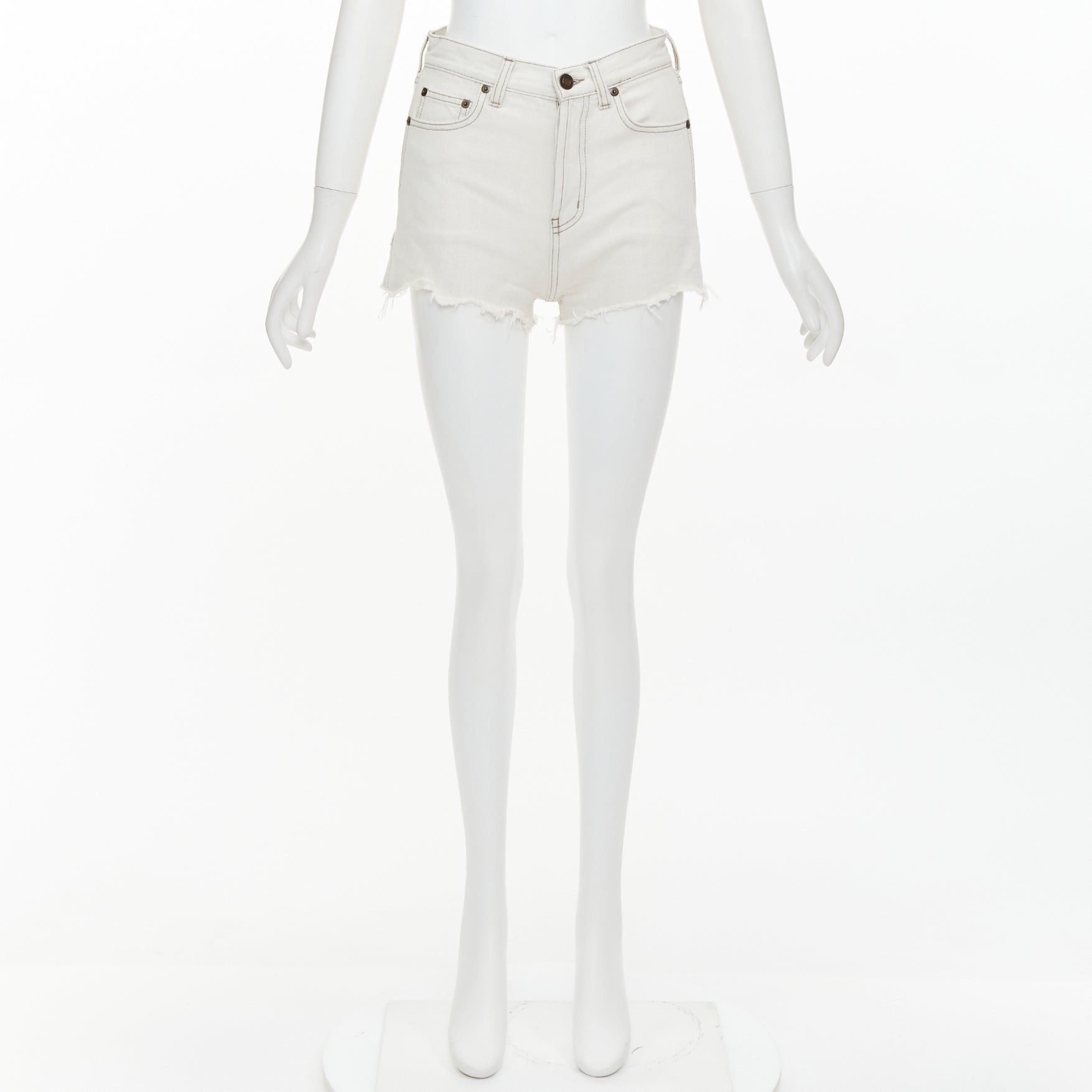 Saint Laurent Paris SAINT LAURENT 2021 light grey washed cotton distressed mini shorts 25" Size 27" / US 4 / IT 40 - 9 Thumbnail