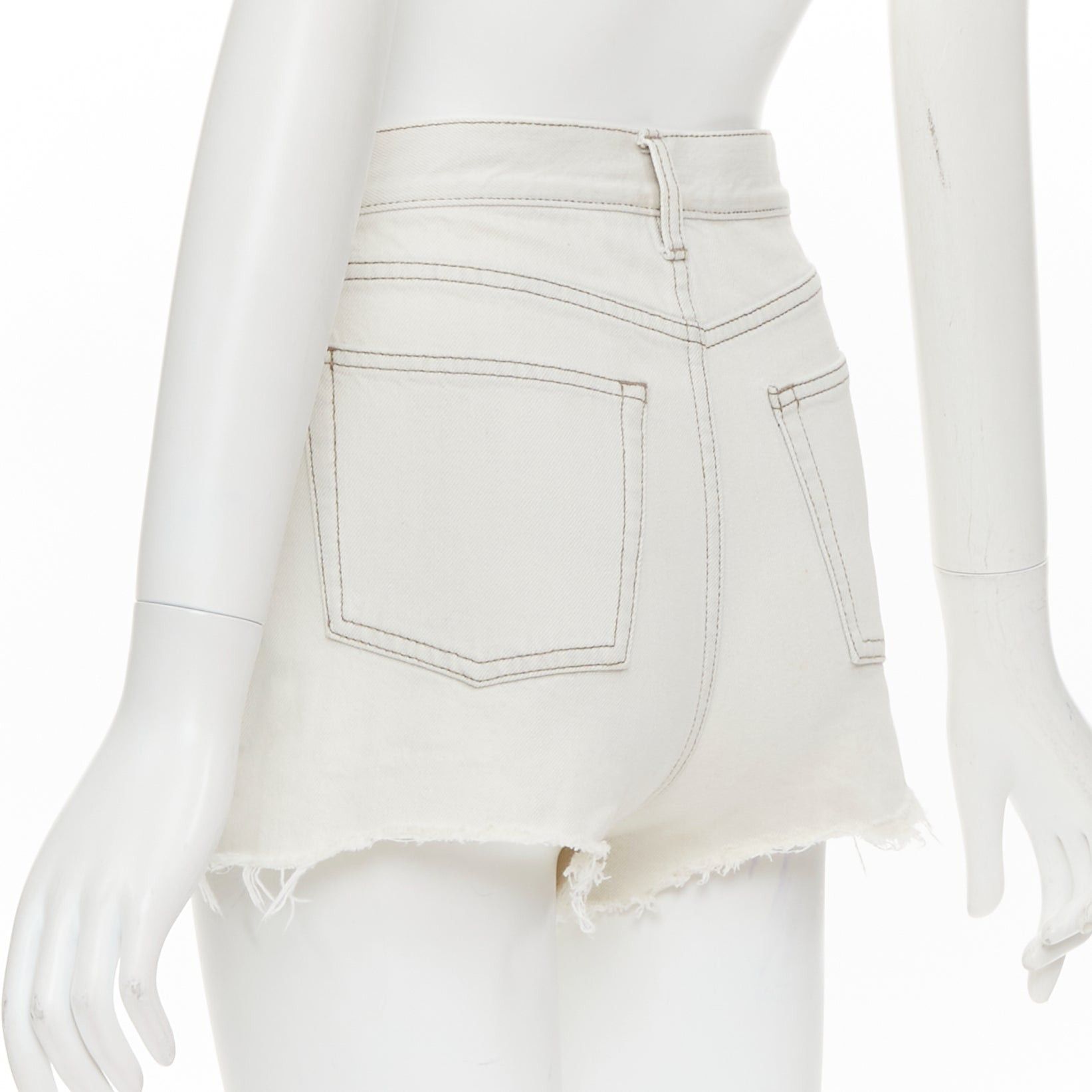 Saint Laurent Paris SAINT LAURENT 2021 light grey washed cotton distressed mini shorts 25" Size 27" / US 4 / IT 40 - 6 Thumbnail