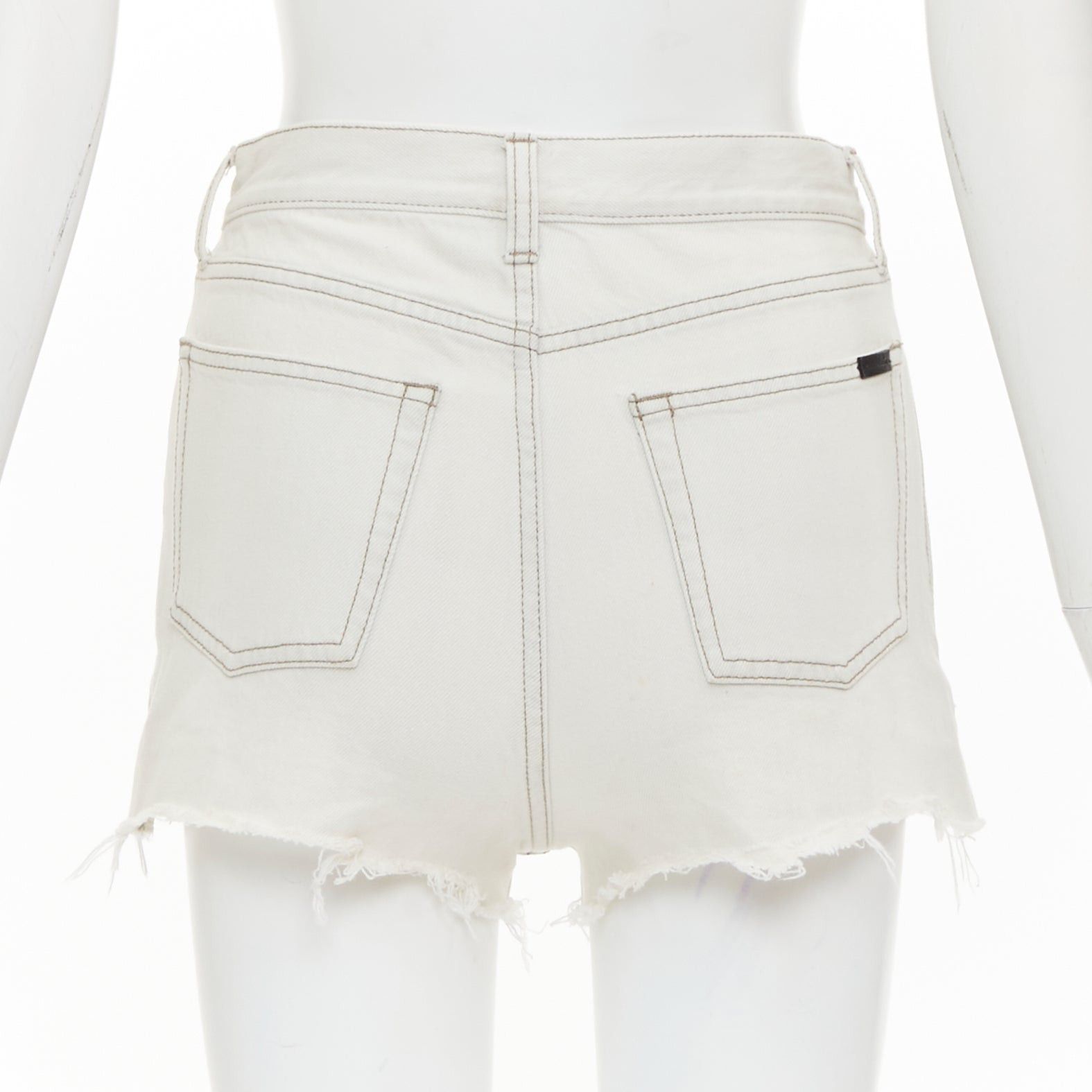 Saint Laurent Paris SAINT LAURENT 2021 light grey washed cotton distressed mini shorts 25" Size 27" / US 4 / IT 40 - 5 Thumbnail