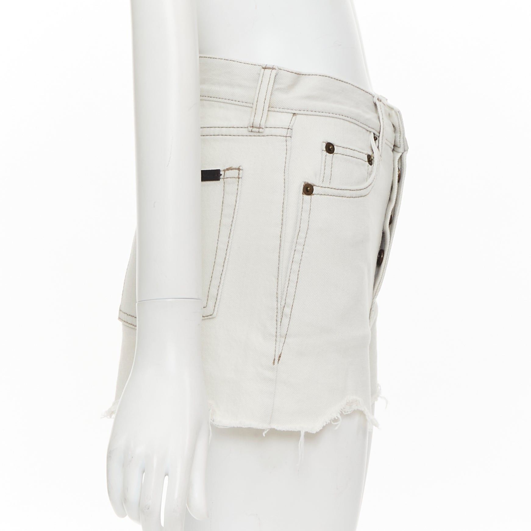 Saint Laurent Paris SAINT LAURENT 2021 light grey washed cotton distressed mini shorts 25" Size 27" / US 4 / IT 40 - 4 Thumbnail