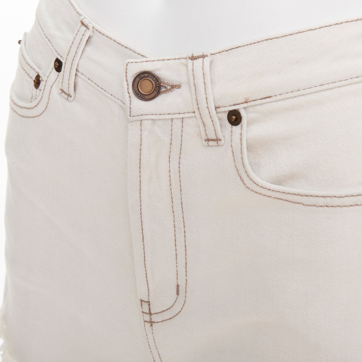 Saint Laurent Paris SAINT LAURENT 2021 light grey washed cotton distressed mini shorts 25" Size 27" / US 4 / IT 40 - 7 Thumbnail