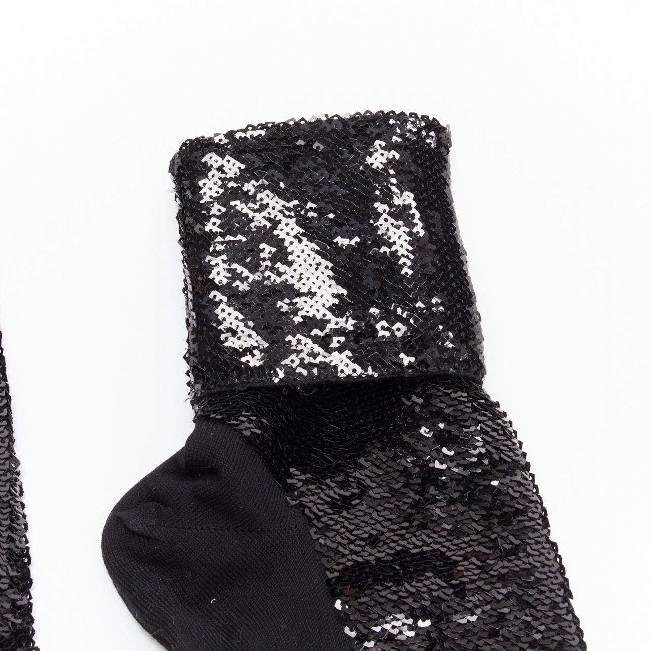Saint Laurent Paris SAINT LAURENT 2016 black sequins cotton blend rolled cuffed socks EUR38 Size ONE SIZE - 2 Thumbnail