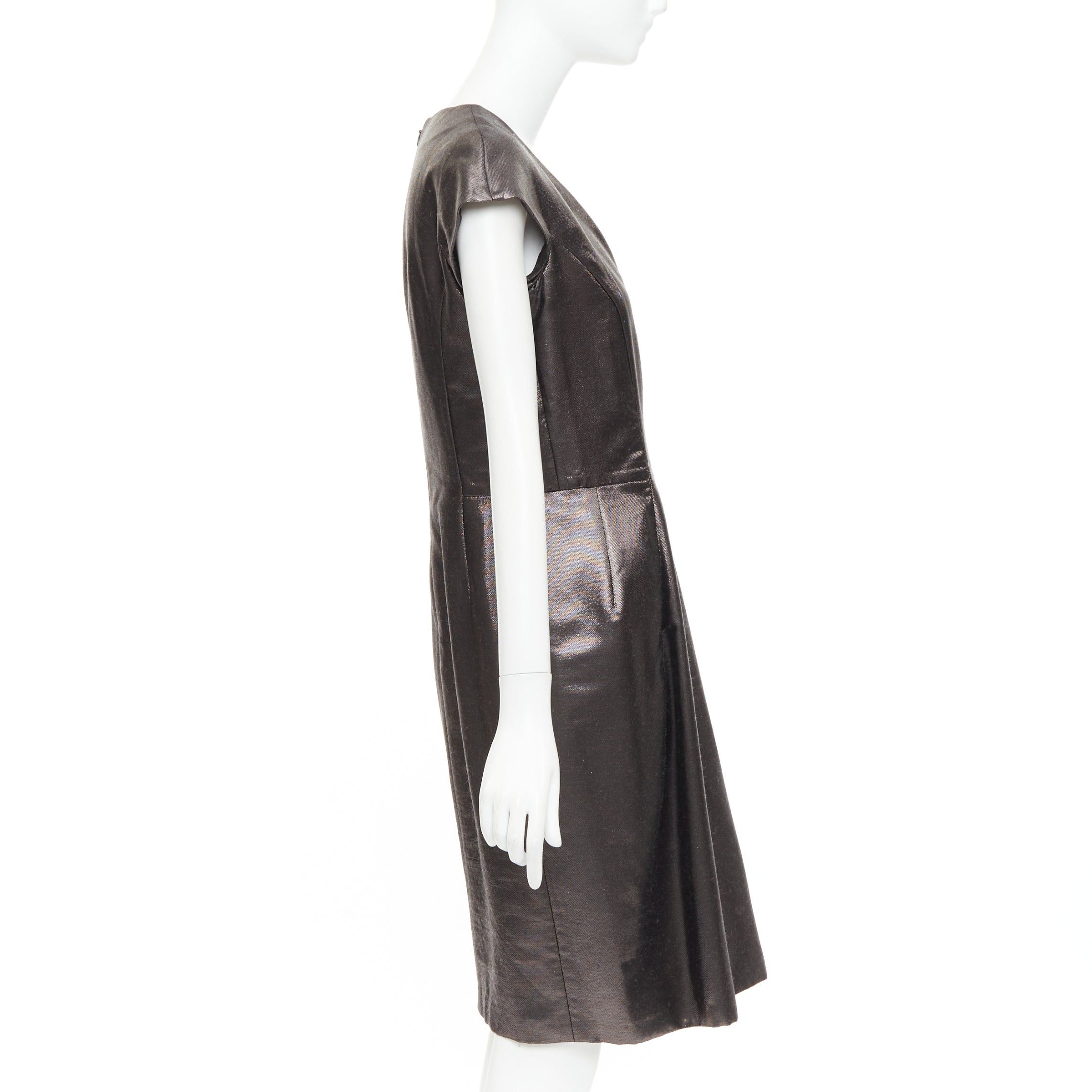 Saint Laurent Paris YVES SAINT LAURENT 2009 bronze metallic look V neck sheath dress FR40 S Size S / US 4 / IT 40 - 4 Thumbnail