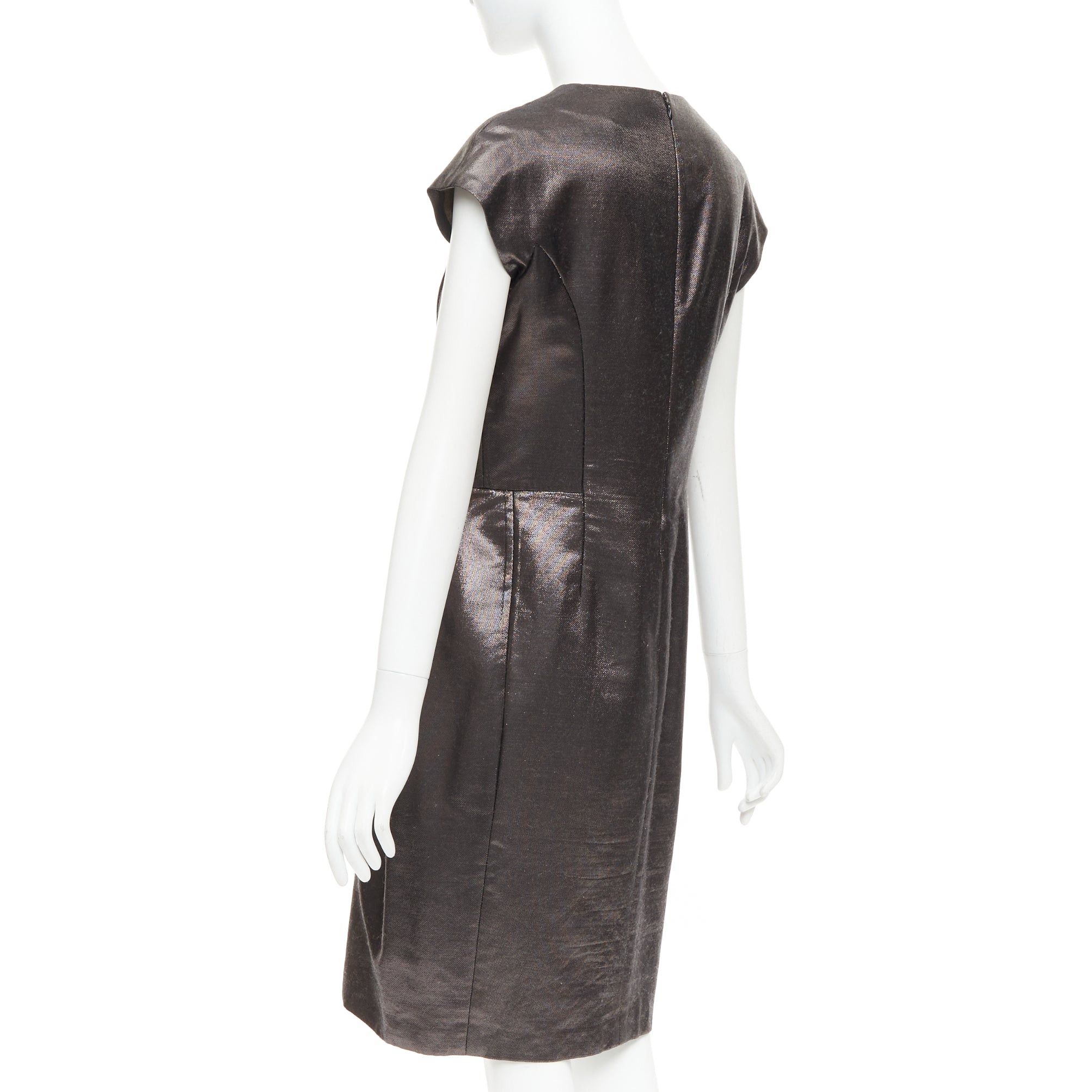 Saint Laurent Paris YVES SAINT LAURENT 2009 bronze metallic look V neck sheath dress FR40 S Size S / US 4 / IT 40 - 6 Thumbnail
