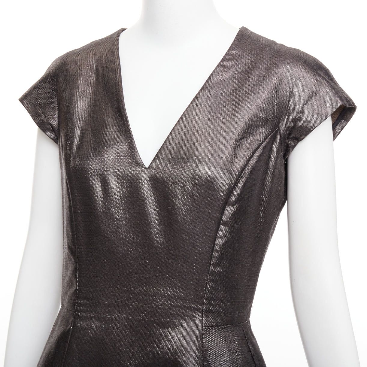 Saint Laurent Paris YVES SAINT LAURENT 2009 bronze metallic look V neck sheath dress FR40 S Size S / US 4 / IT 40 - 2 Thumbnail