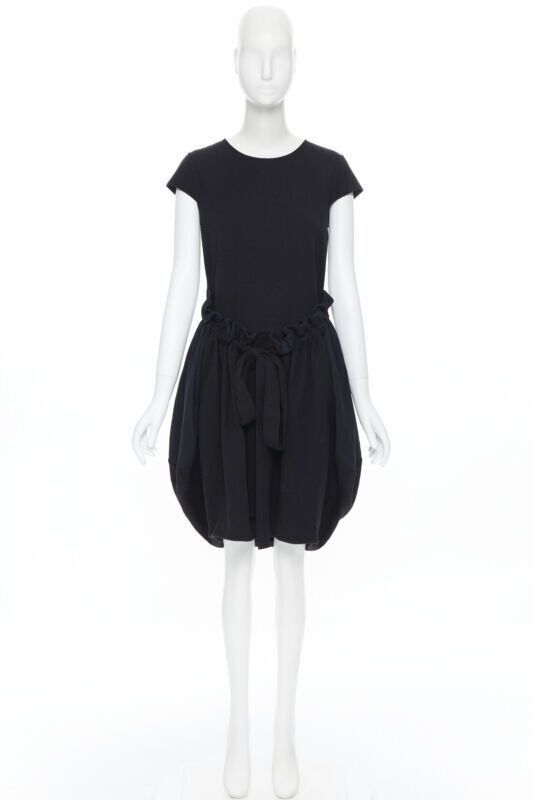 Saint Laurent Paris YVES SAINT LAURENT AW09 black cap sleeve ruched tie front bubble hem dress FR38 Size M / US 6-8 / IT 42-44 - 3 Thumbnail