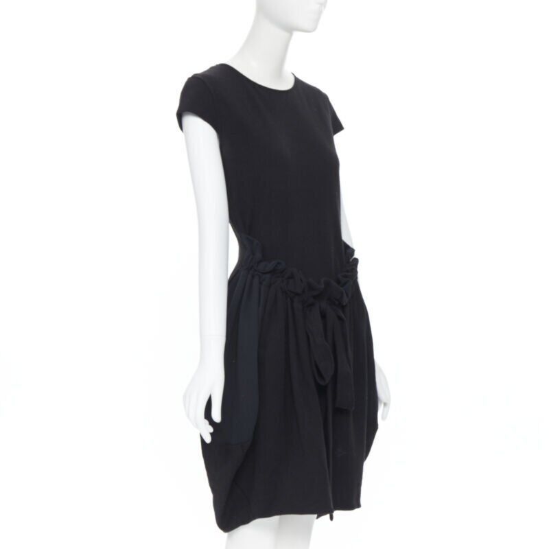 Saint Laurent Paris YVES SAINT LAURENT AW09 black cap sleeve ruched tie front bubble hem dress FR38 Size M / US 6-8 / IT 42-44 - 4 Thumbnail