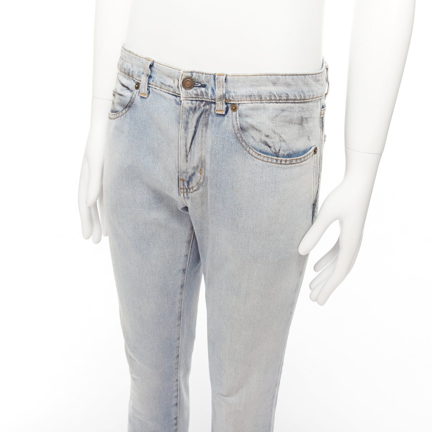 Saint Laurent Paris SAINT LAURENT D02 black smudge paint blue distressed washed jeans 30" Size 48R - 8 Thumbnail