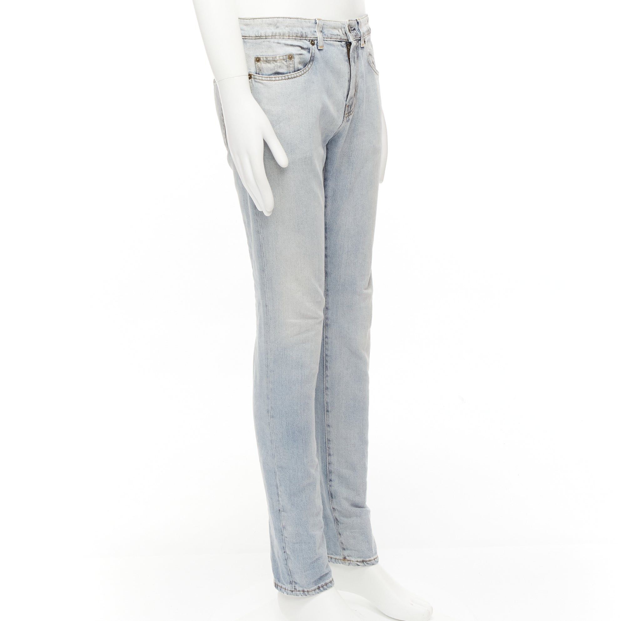 Saint Laurent Paris SAINT LAURENT D02 black smudge paint blue distressed washed jeans 30" Size 48R - 3 Thumbnail
