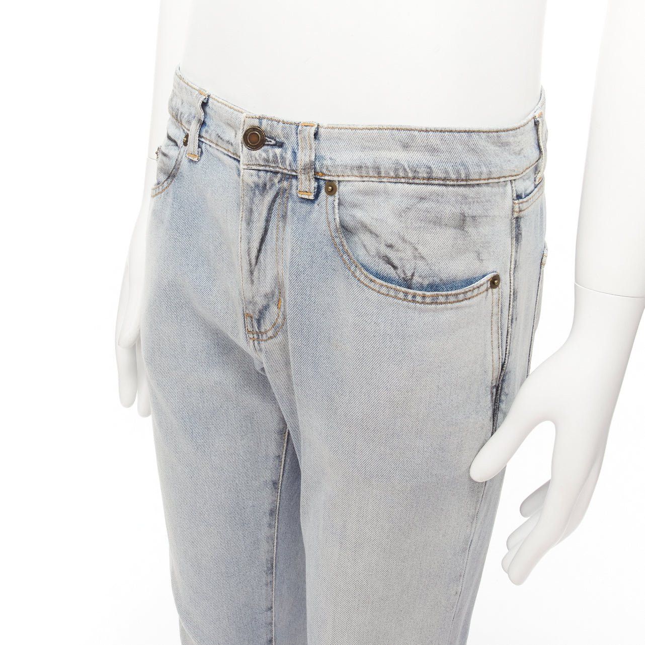 Saint Laurent Paris SAINT LAURENT D02 black smudge paint blue distressed washed jeans 30" Size 48R - 2 Thumbnail