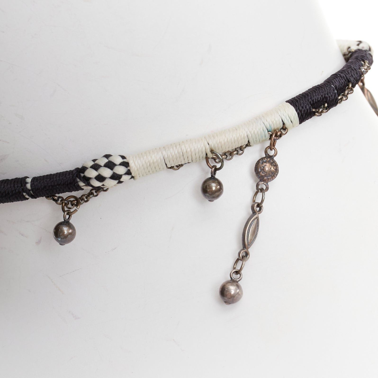 Saint Laurent Paris SAINT LAURENT black white braided tribal ball charms choker necklace Size ONE SIZE - 7 Thumbnail