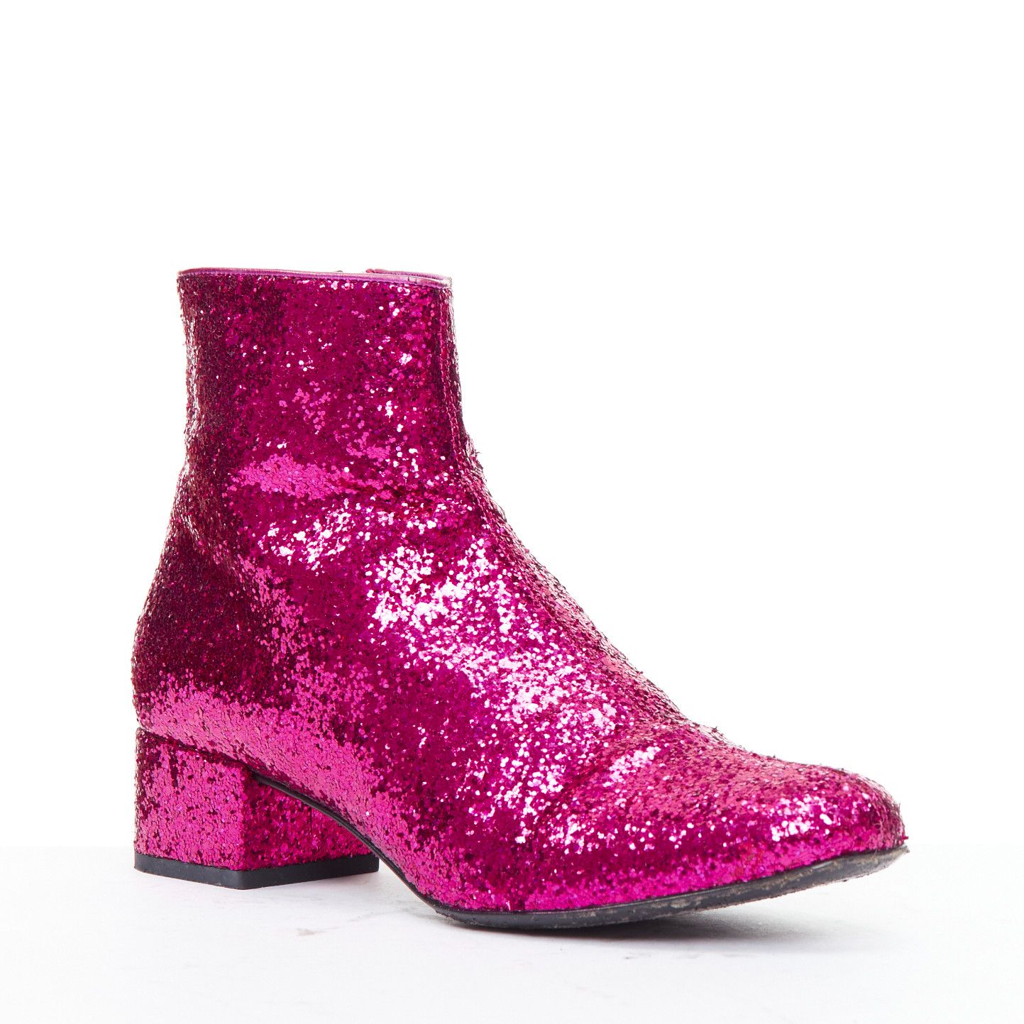 Saint Laurent Paris SAINT LAURENT Babies 40mm hot pink glitter chunky heel chelsea boots EU38.5 Size US 8.5 / IT 38.5 - 2 Thumbnail