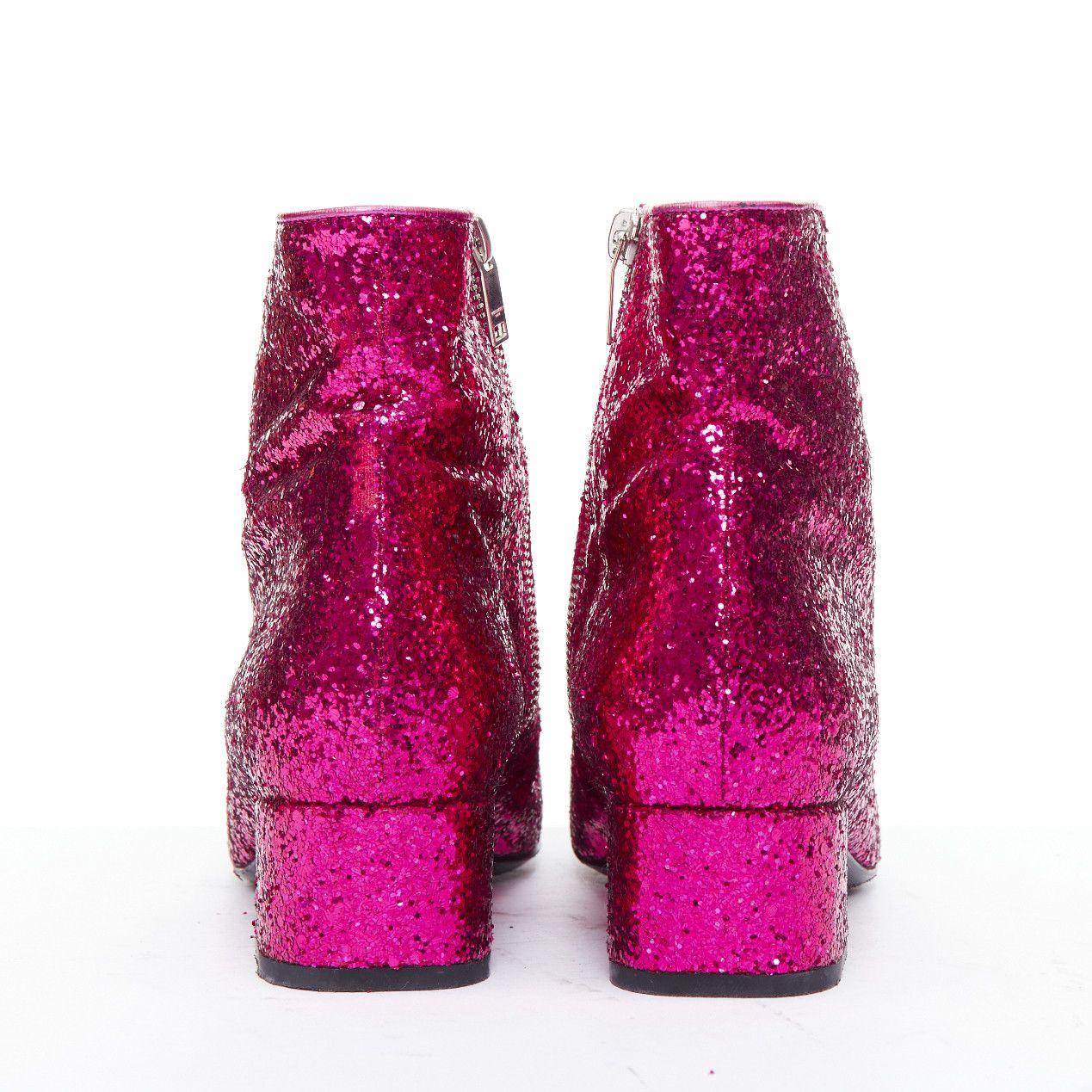 Saint Laurent Paris SAINT LAURENT Babies 40mm hot pink glitter chunky heel chelsea boots EU38.5 Size US 8.5 / IT 38.5 - 5 Thumbnail