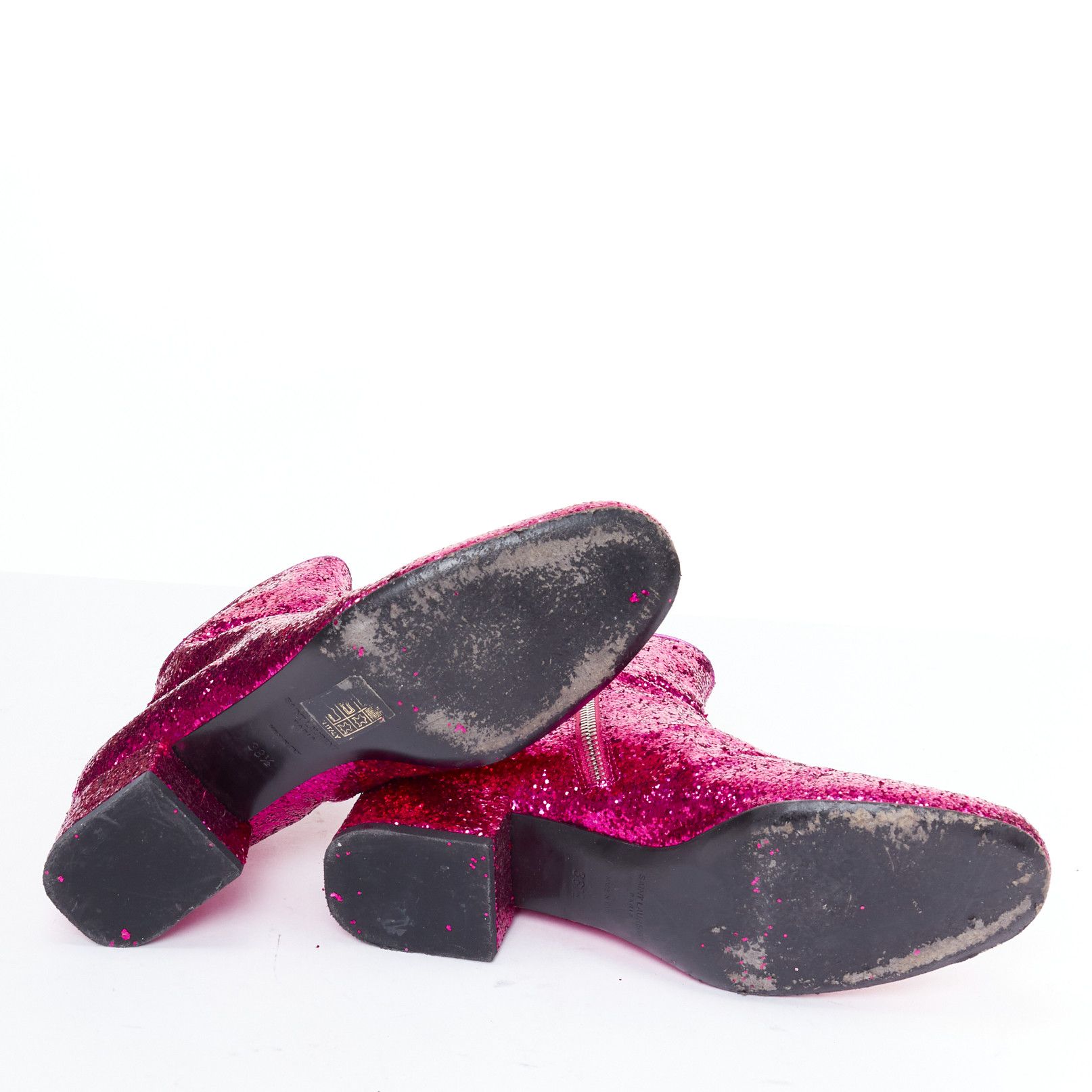 Saint Laurent Paris SAINT LAURENT Babies 40mm hot pink glitter chunky heel chelsea boots EU38.5 Size US 8.5 / IT 38.5 - 11 Thumbnail
