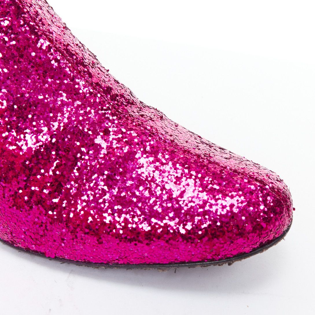 Saint Laurent Paris SAINT LAURENT Babies 40mm hot pink glitter chunky heel chelsea boots EU38.5 Size US 8.5 / IT 38.5 - 7 Thumbnail