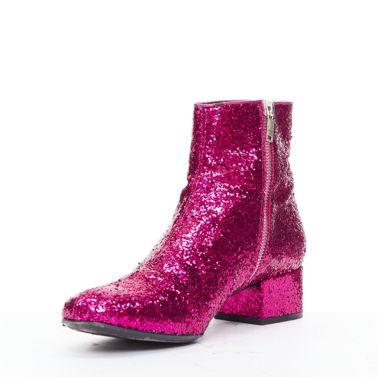 Saint Laurent Paris SAINT LAURENT Babies 40mm hot pink glitter chunky heel chelsea boots EU38.5 Size US 8.5 / IT 38.5 - 4 Thumbnail