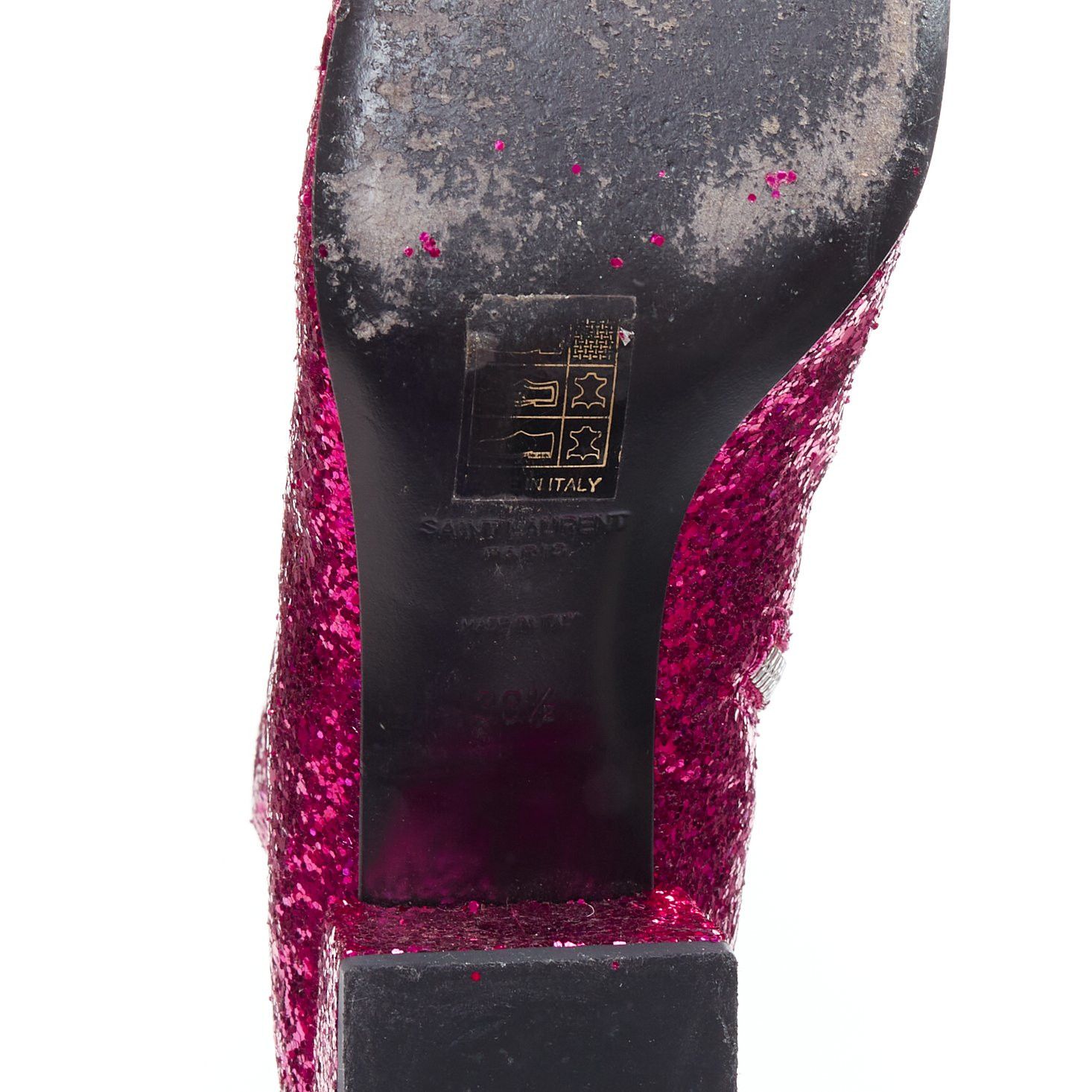 Saint Laurent Paris SAINT LAURENT Babies 40mm hot pink glitter chunky heel chelsea boots EU38.5 Size US 8.5 / IT 38.5 - 10 Thumbnail