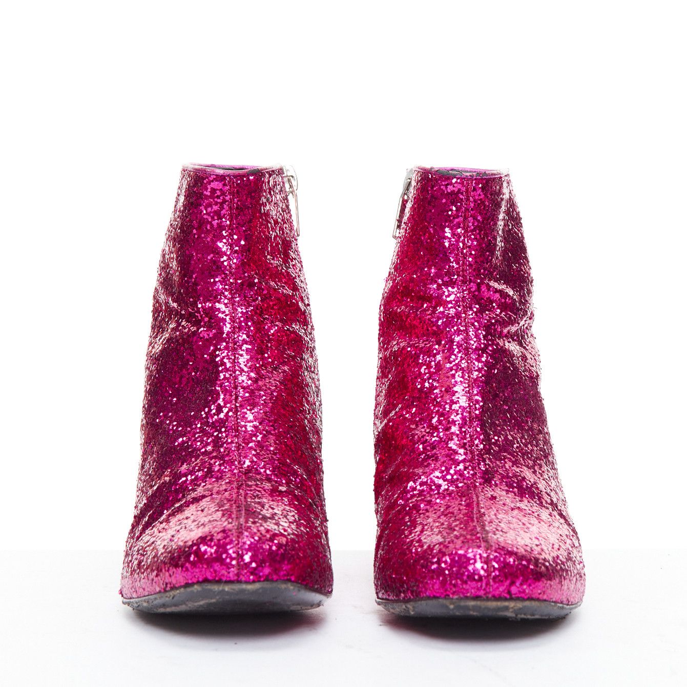 Saint Laurent Paris SAINT LAURENT Babies 40mm hot pink glitter chunky heel chelsea boots EU38.5 Size US 8.5 / IT 38.5 - 3 Thumbnail