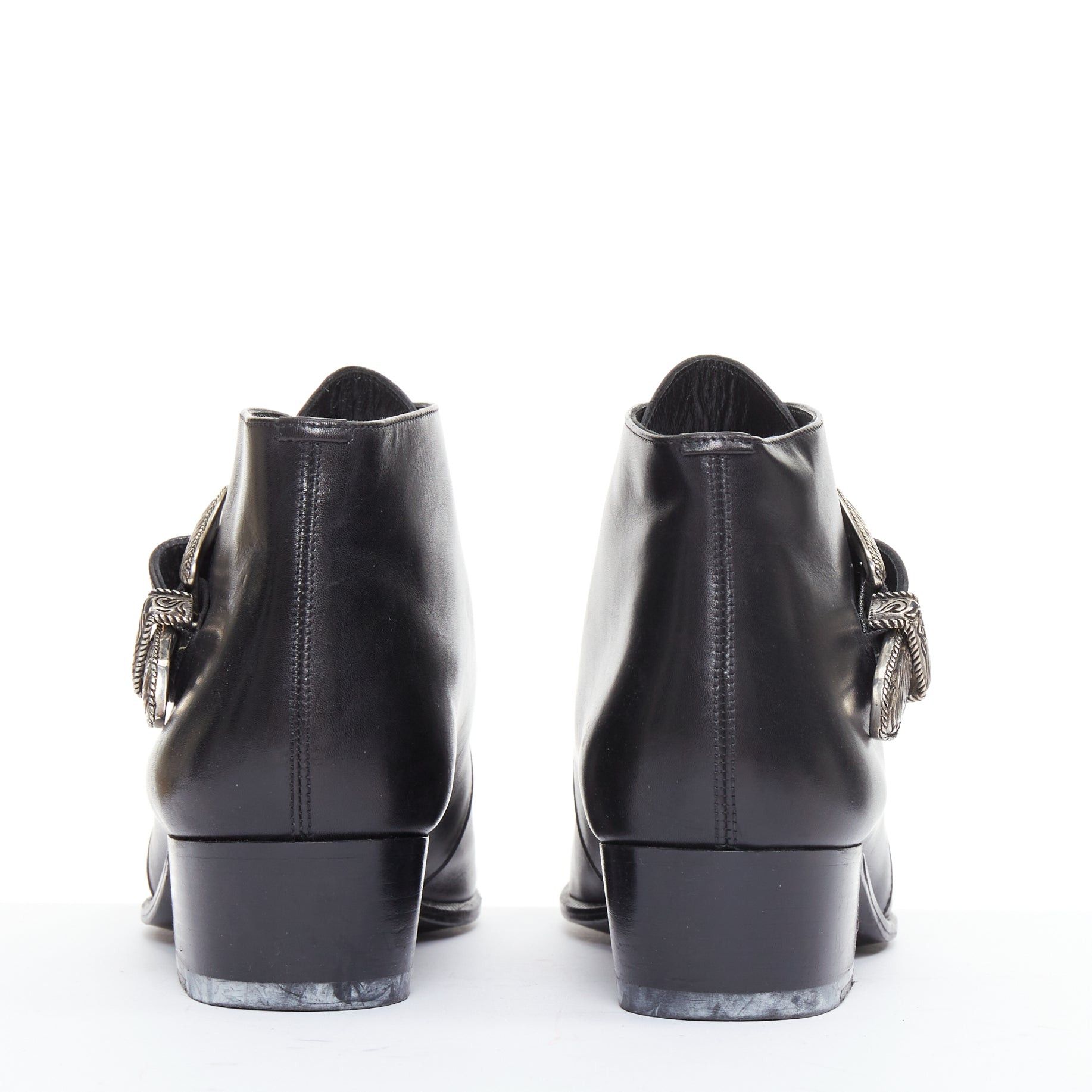 Saint Laurent Paris SAINT LAURENT Hedi Slimane silver western buckle heeled Chelsea booties EU38.5 Size US 8.5 / IT 38.5 - 5 Thumbnail