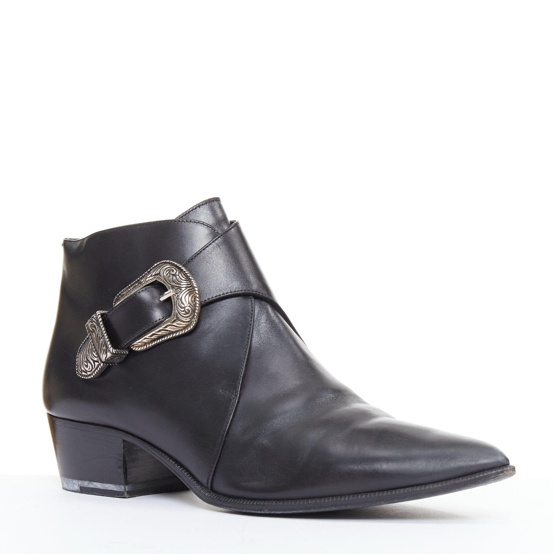 Saint Laurent Paris SAINT LAURENT Hedi Slimane silver western buckle heeled Chelsea booties EU38.5 Size US 8.5 / IT 38.5 - 2 Thumbnail