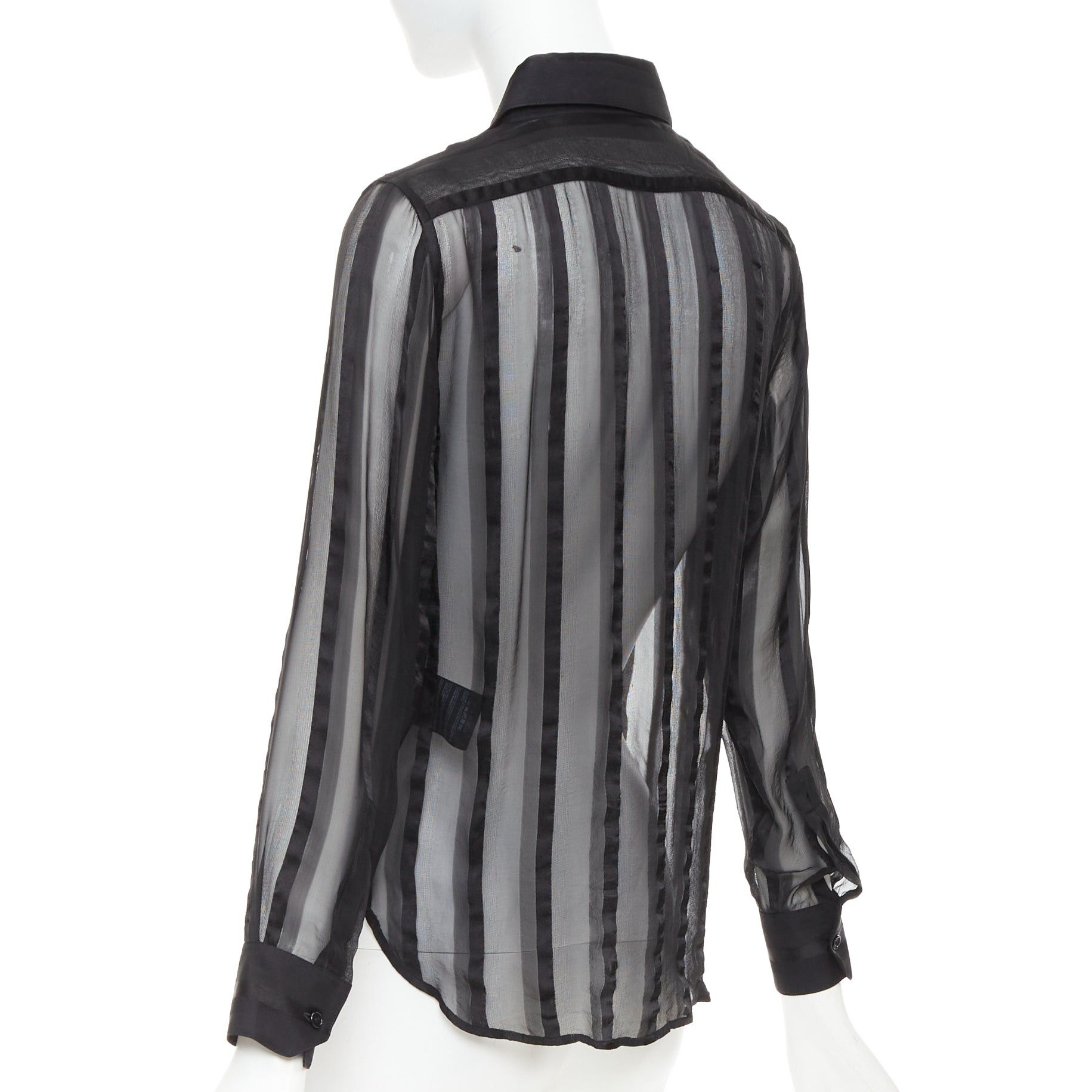 Saint Laurent Paris SAINT LAURENT 2013 black 100% silk vertical stripes sheer collared shirt FR36 S Size S / US 4 / IT 40 - 6 Thumbnail