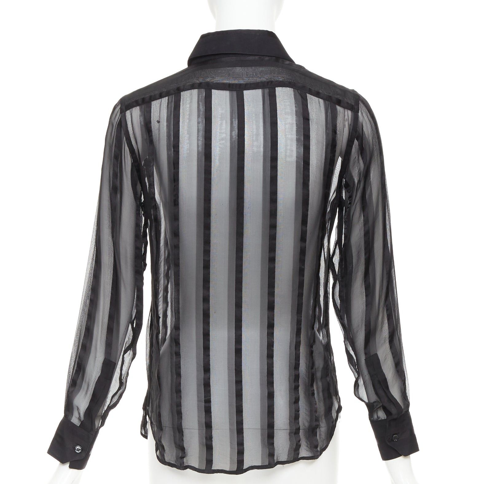 Saint Laurent Paris SAINT LAURENT 2013 black 100% silk vertical stripes sheer collared shirt FR36 S Size S / US 4 / IT 40 - 5 Thumbnail
