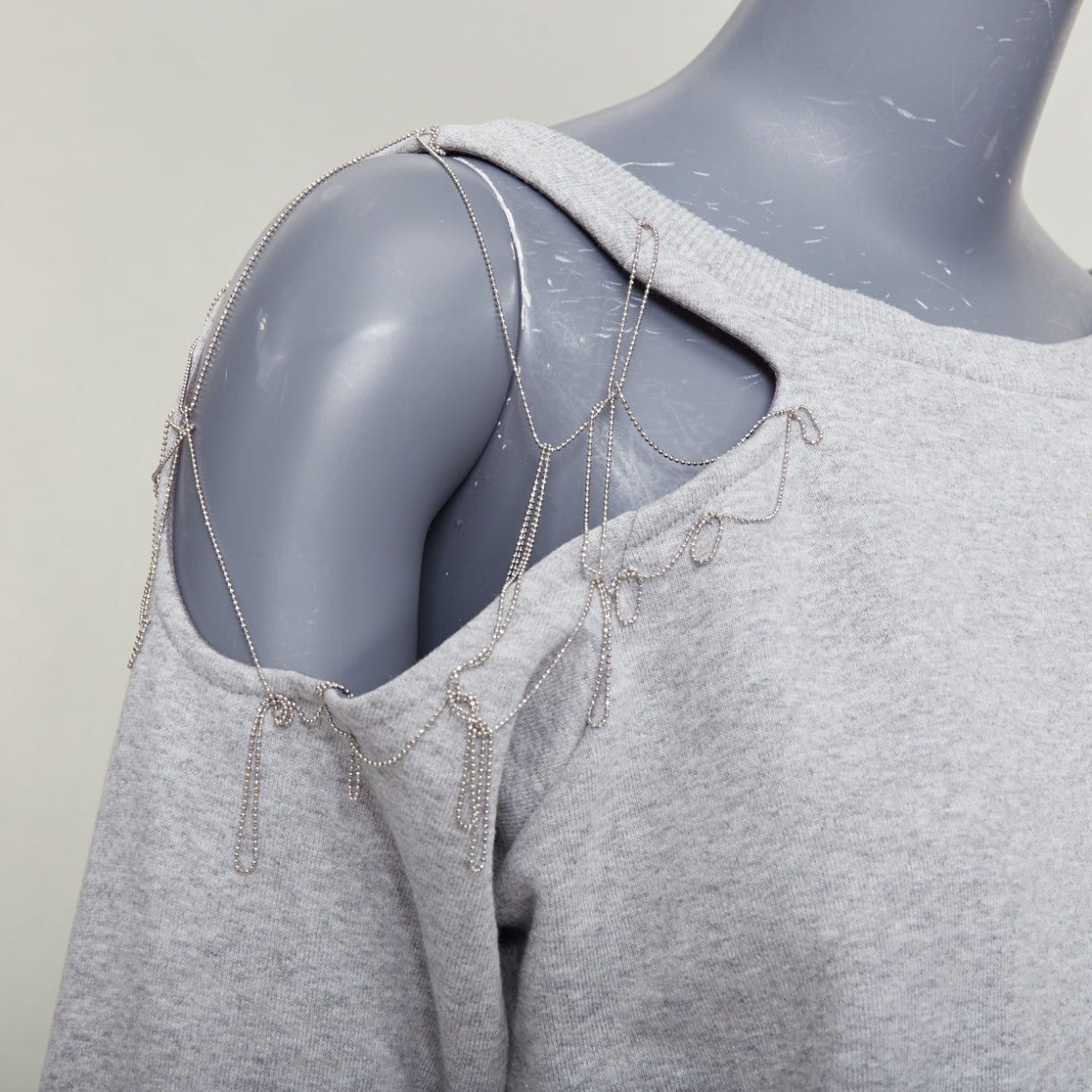 Saint Laurent Paris SAINT LAURENT 2013 Hedi Slimane grey cotton silver chain cold shoulder sweater XS Size S / US 4 / IT 40 - 7 Thumbnail