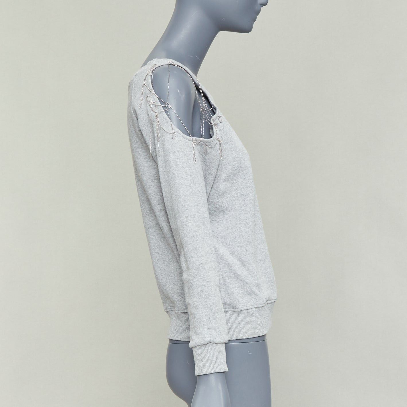Saint Laurent Paris SAINT LAURENT 2013 Hedi Slimane grey cotton silver chain cold shoulder sweater XS Size S / US 4 / IT 40 - 4 Thumbnail