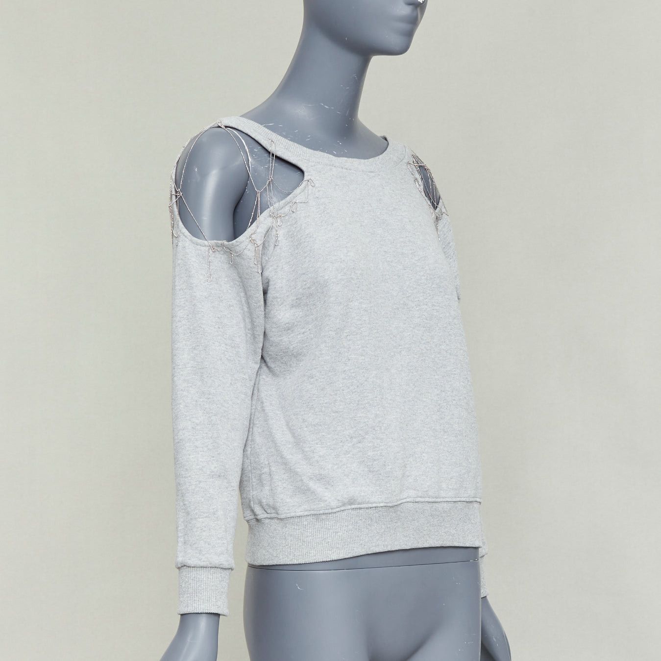 Saint Laurent Paris SAINT LAURENT 2013 Hedi Slimane grey cotton silver chain cold shoulder sweater XS Size S / US 4 / IT 40 - 3 Thumbnail