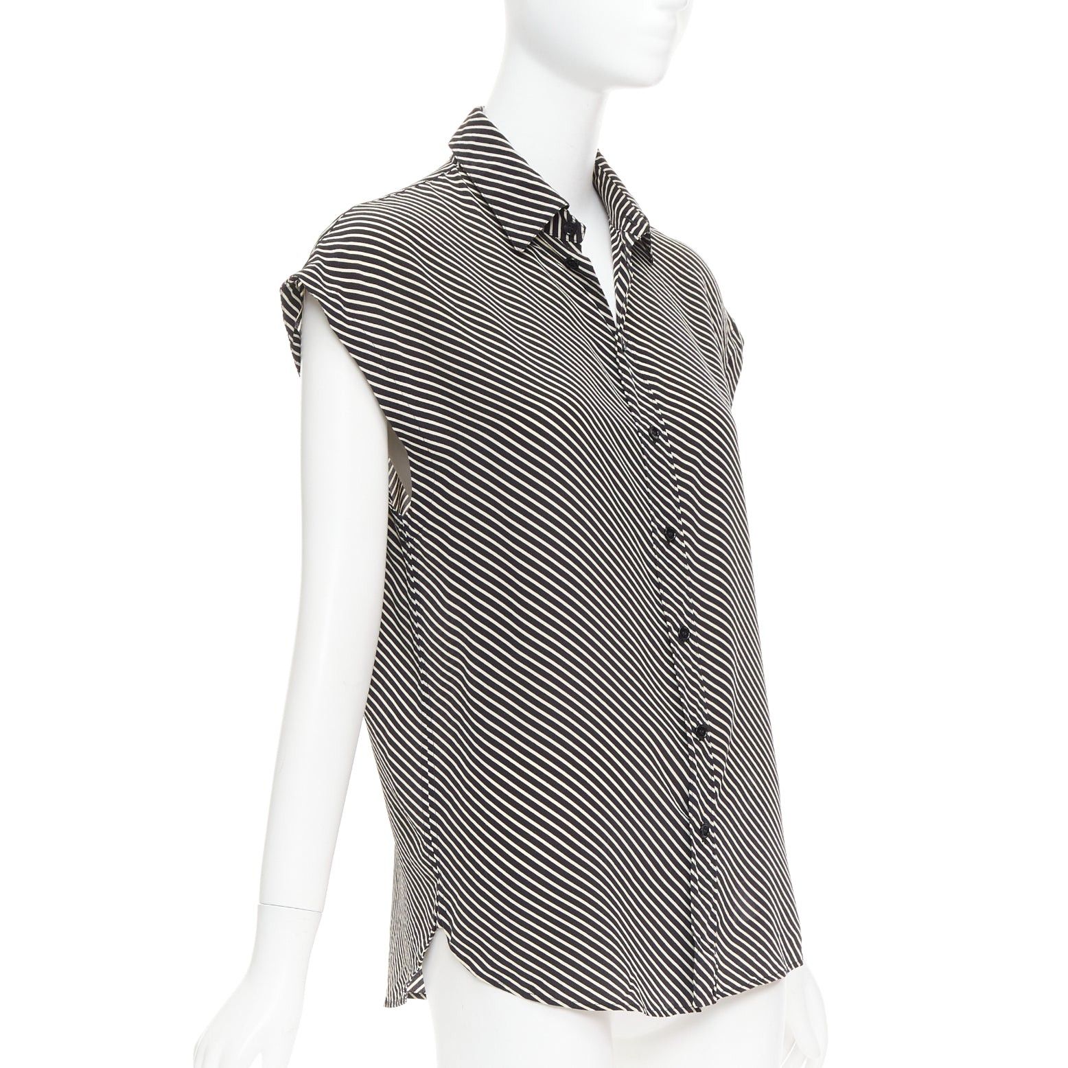 Saint Laurent Paris SAINT LAURENT 2015 100% silk diagonal striped sleeveless blouse FR34 XS Size XS / US 0-2 / IT 36-38 - 3 Thumbnail