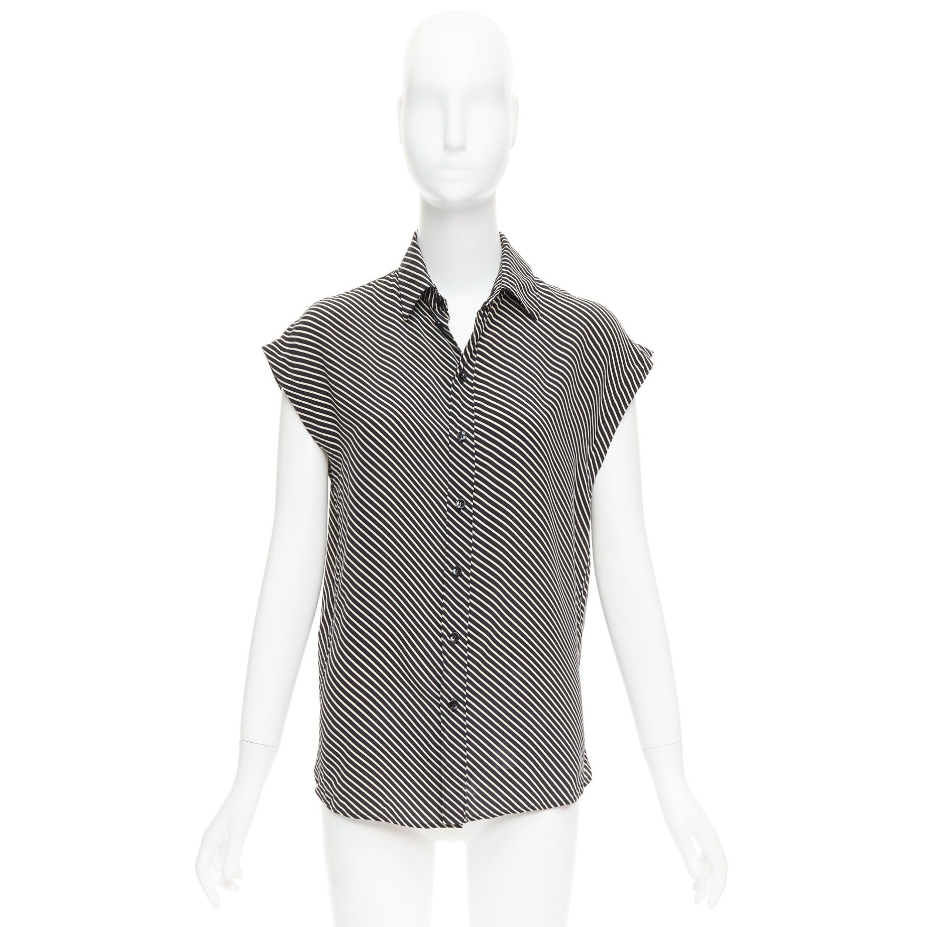 Saint Laurent Paris SAINT LAURENT 2015 100% silk diagonal striped sleeveless blouse FR34 XS Size XS / US 0-2 / IT 36-38 - 9 Thumbnail