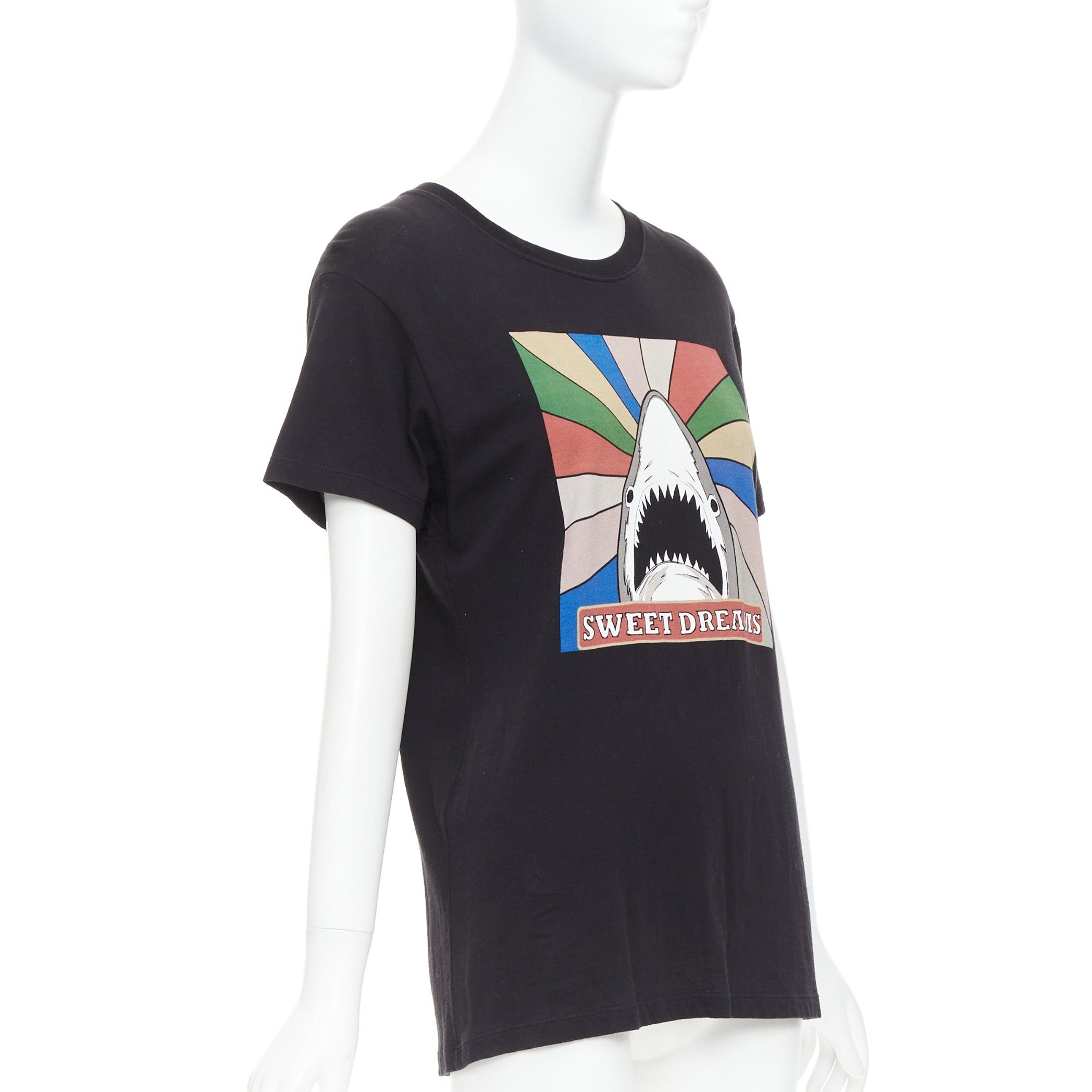 Saint Laurent Paris SAINT LAURENT 2016 Sweet Dreams black shark rainbow cotton tshirt XS Size S / US 4 / IT 40 - 3 Thumbnail