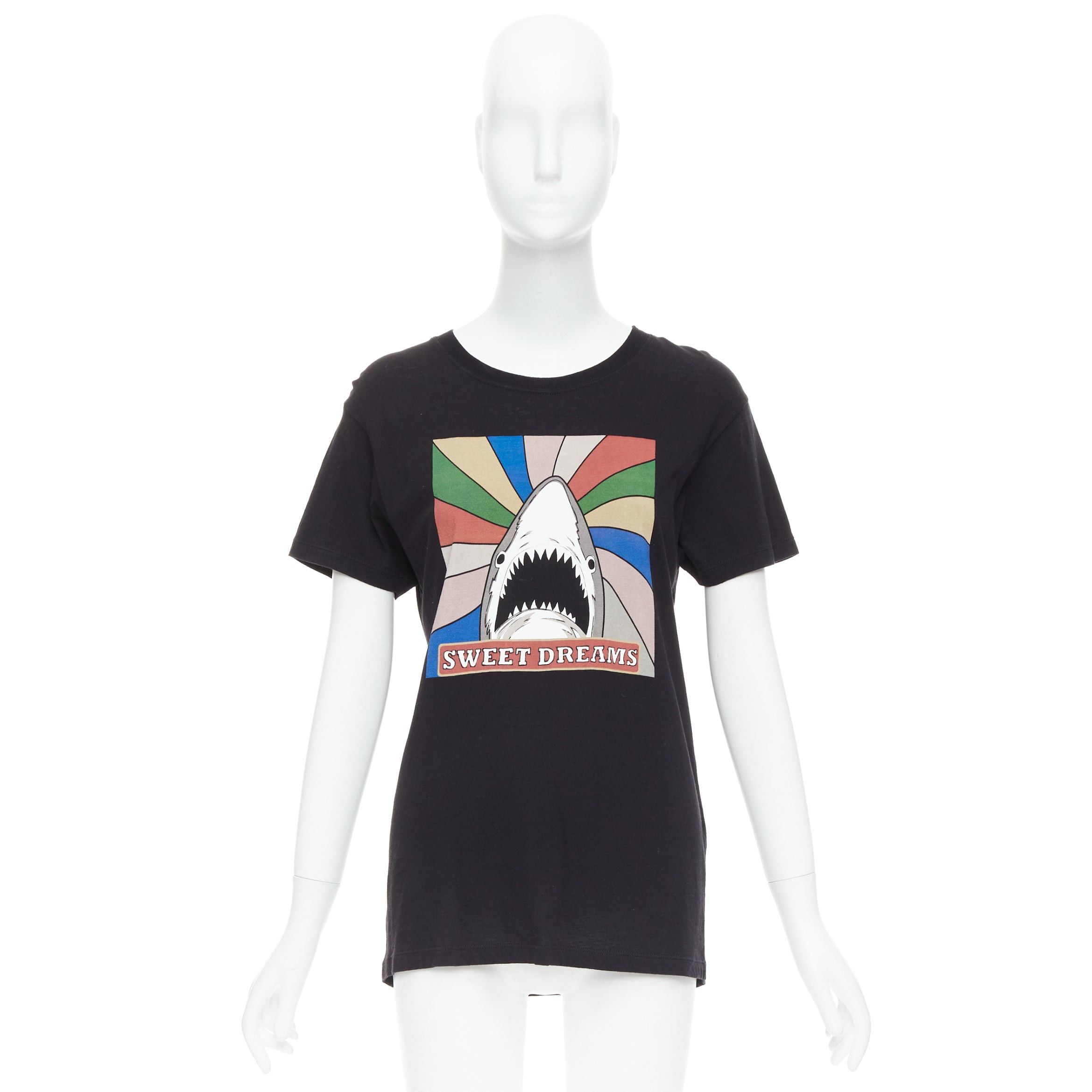 Saint Laurent Paris SAINT LAURENT 2016 Sweet Dreams black shark rainbow cotton tshirt XS Size S / US 4 / IT 40 - 9 Thumbnail