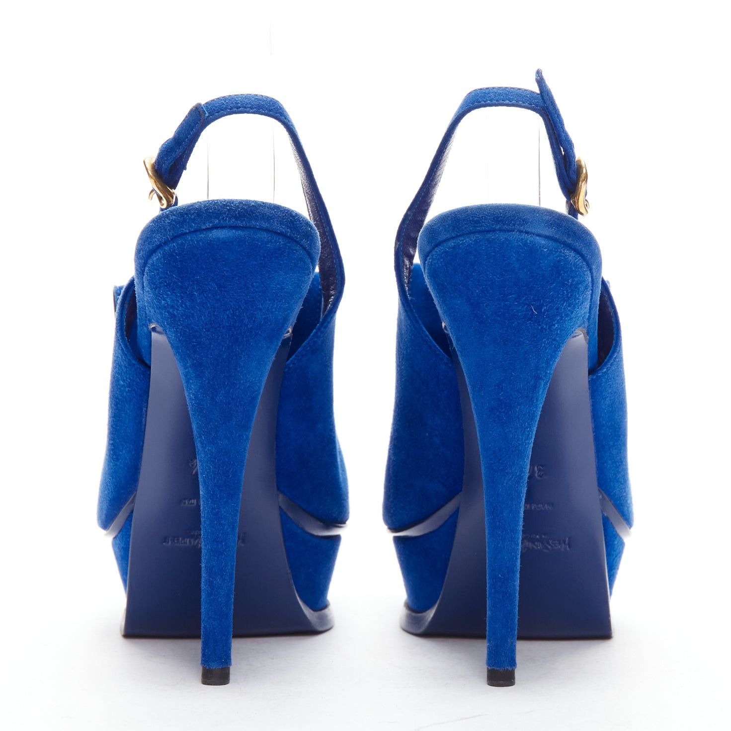 Saint Laurent Paris YVES SAINT LAURENT Tribute cobalt blue suede fringe chain platform EU37.5 Size US 7.5 / IT 37.5 - 5 Thumbnail