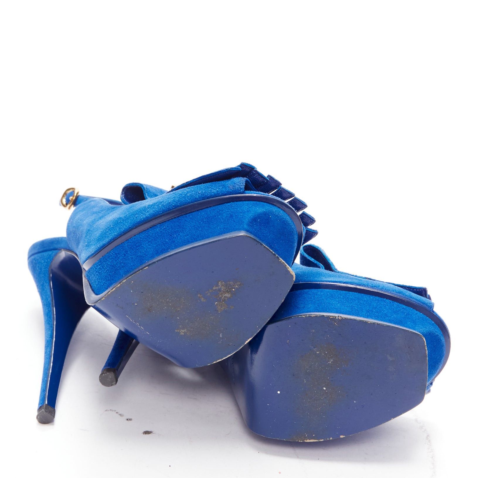 Saint Laurent Paris YVES SAINT LAURENT Tribute cobalt blue suede fringe chain platform EU37.5 Size US 7.5 / IT 37.5 - 11 Thumbnail