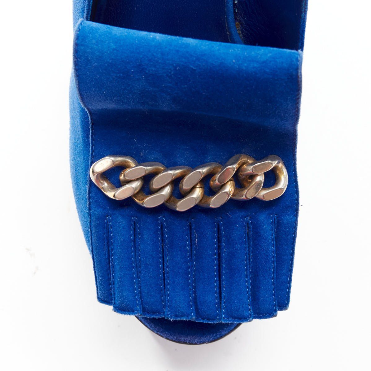 Saint Laurent Paris YVES SAINT LAURENT Tribute cobalt blue suede fringe chain platform EU37.5 Size US 7.5 / IT 37.5 - 6 Thumbnail