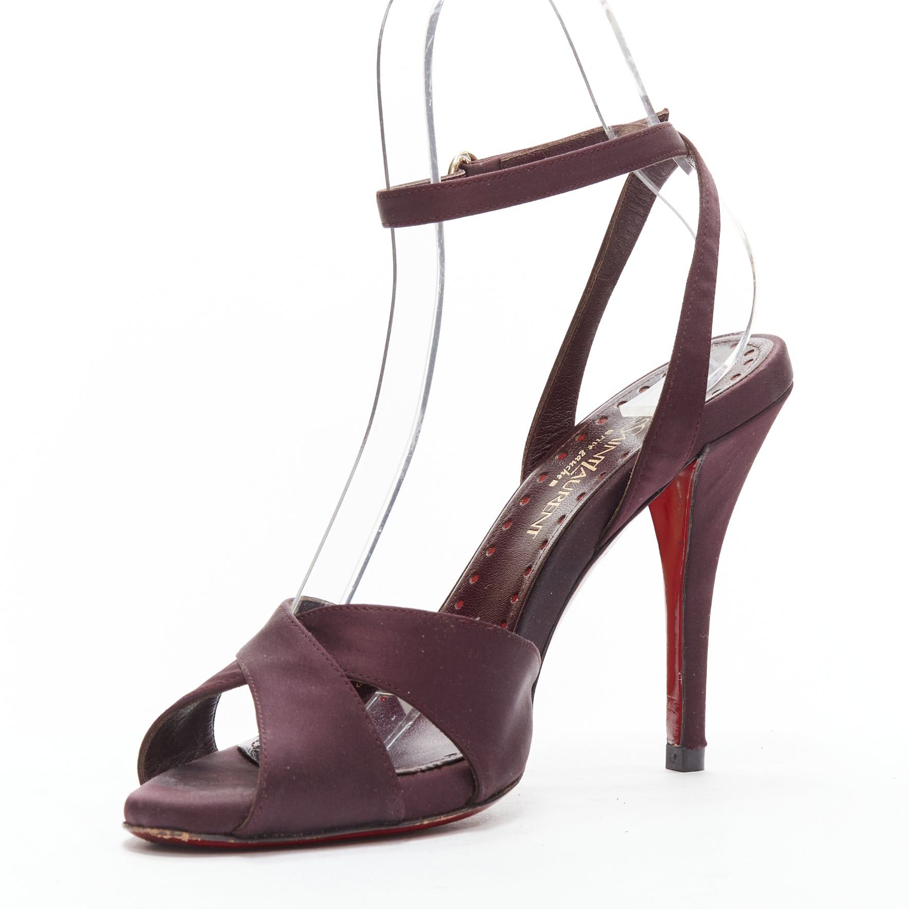 Saint Laurent Paris YVES SAINT LAURENT dark purple satin red sole sandal heels EU38 Size US 8 / IT 38 - 4 Thumbnail