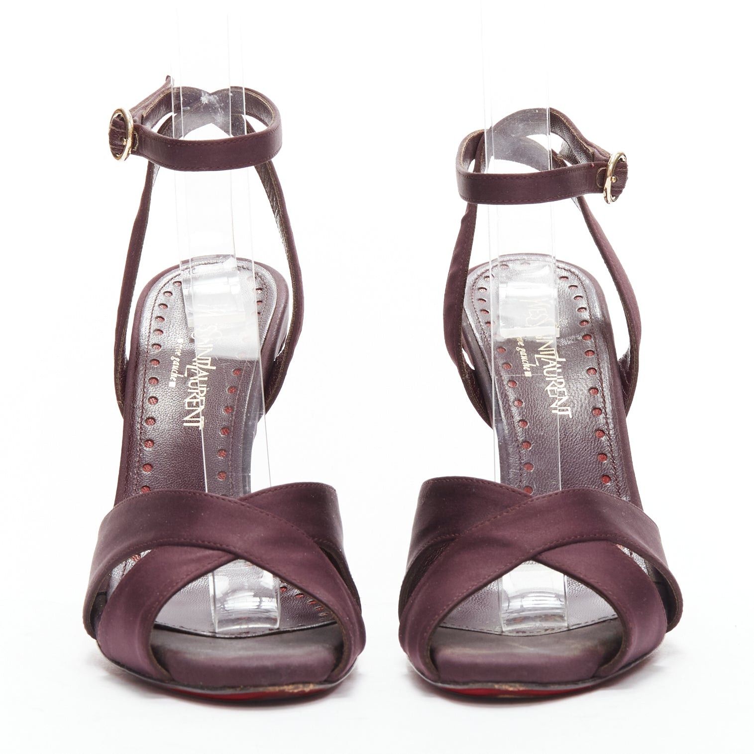 Saint Laurent Paris YVES SAINT LAURENT dark purple satin red sole sandal heels EU38 Size US 8 / IT 38 - 3 Thumbnail