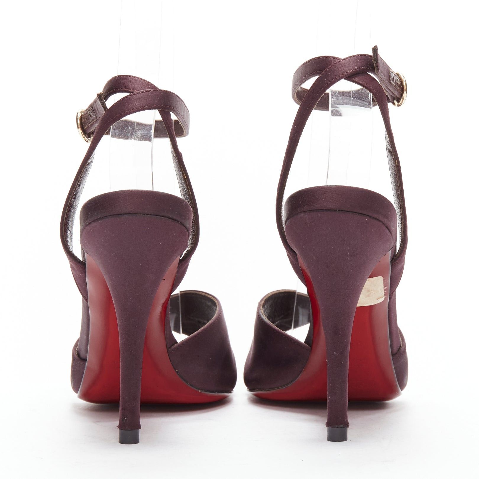 Saint Laurent Paris YVES SAINT LAURENT dark purple satin red sole sandal heels EU38 Size US 8 / IT 38 - 5 Thumbnail