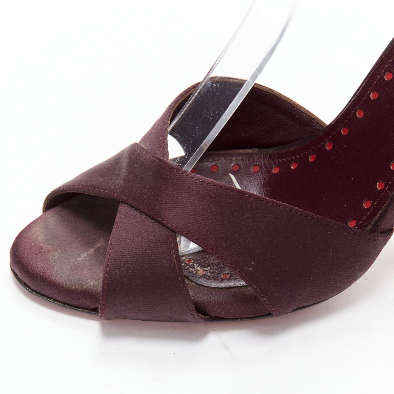Saint Laurent Paris YVES SAINT LAURENT dark purple satin red sole sandal heels EU38 Size US 8 / IT 38 - 7 Thumbnail