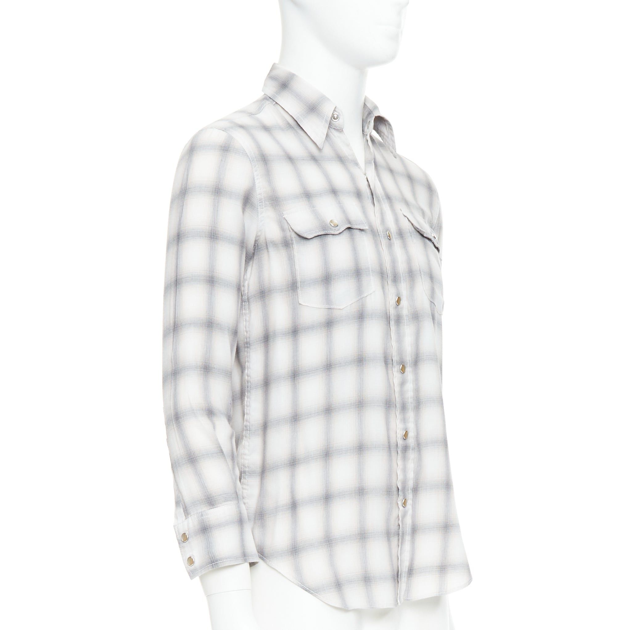Saint Laurent Paris SAINT LAURENT 2016 grey cream checked resin snap buttons shirt M Size US M / EU 48-50 / 2 - 3 Thumbnail