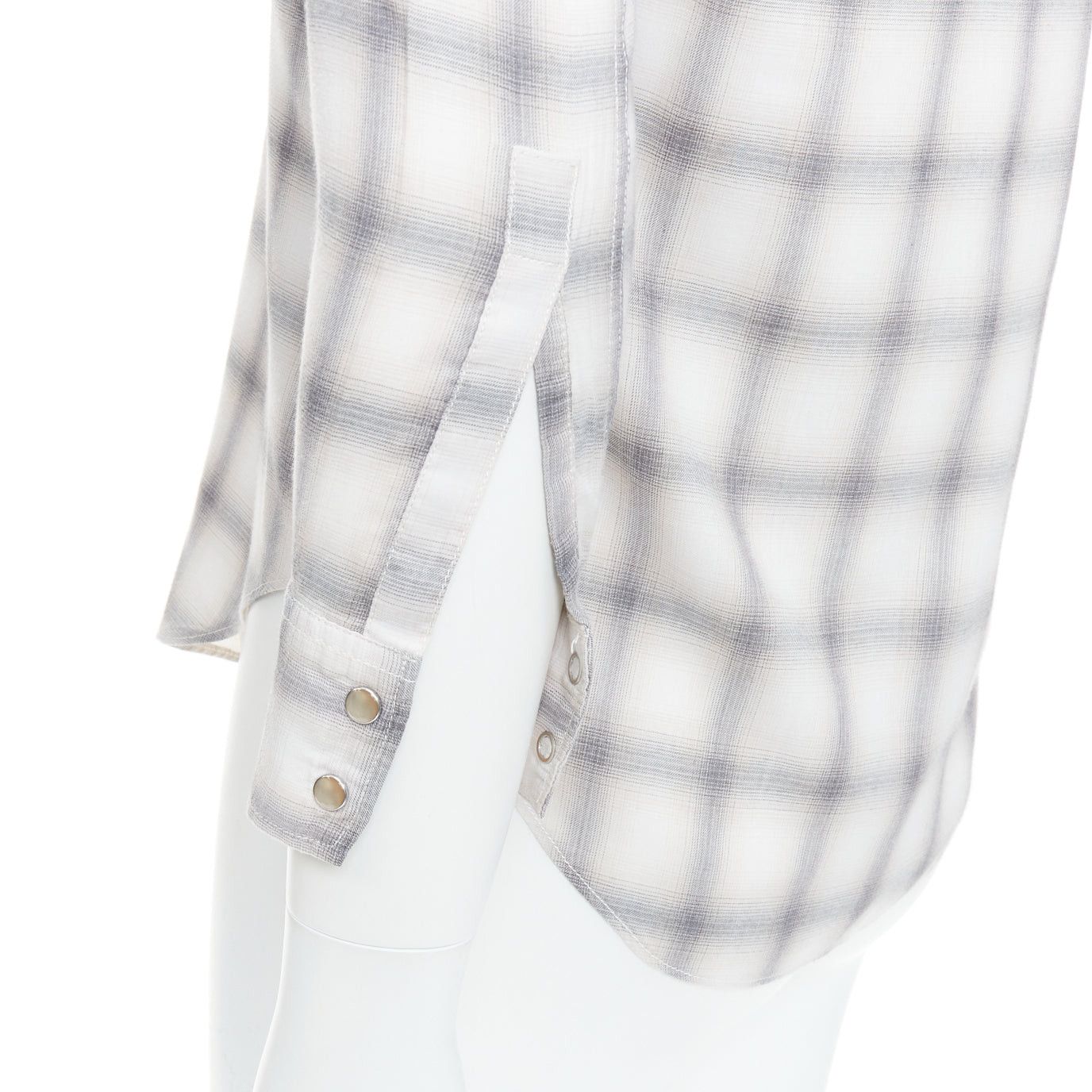 Saint Laurent Paris SAINT LAURENT 2016 grey cream checked resin snap buttons shirt M Size US M / EU 48-50 / 2 - 7 Thumbnail