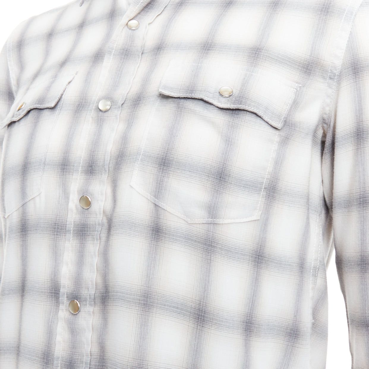 Saint Laurent Paris SAINT LAURENT 2016 grey cream checked resin snap buttons shirt M Size US M / EU 48-50 / 2 - 2 Thumbnail
