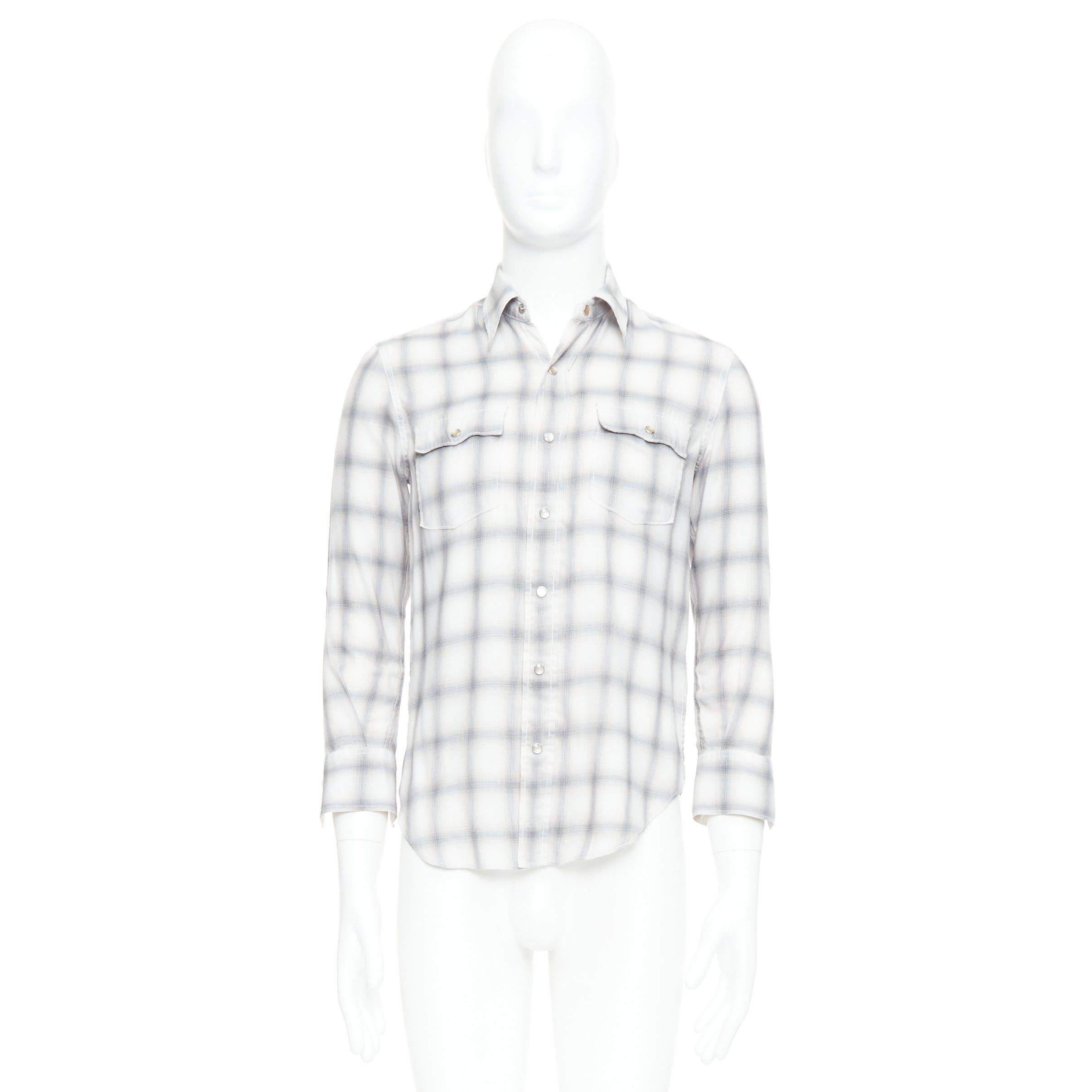 Saint Laurent Paris SAINT LAURENT 2016 grey cream checked resin snap buttons shirt M Size US M / EU 48-50 / 2 - 9 Thumbnail