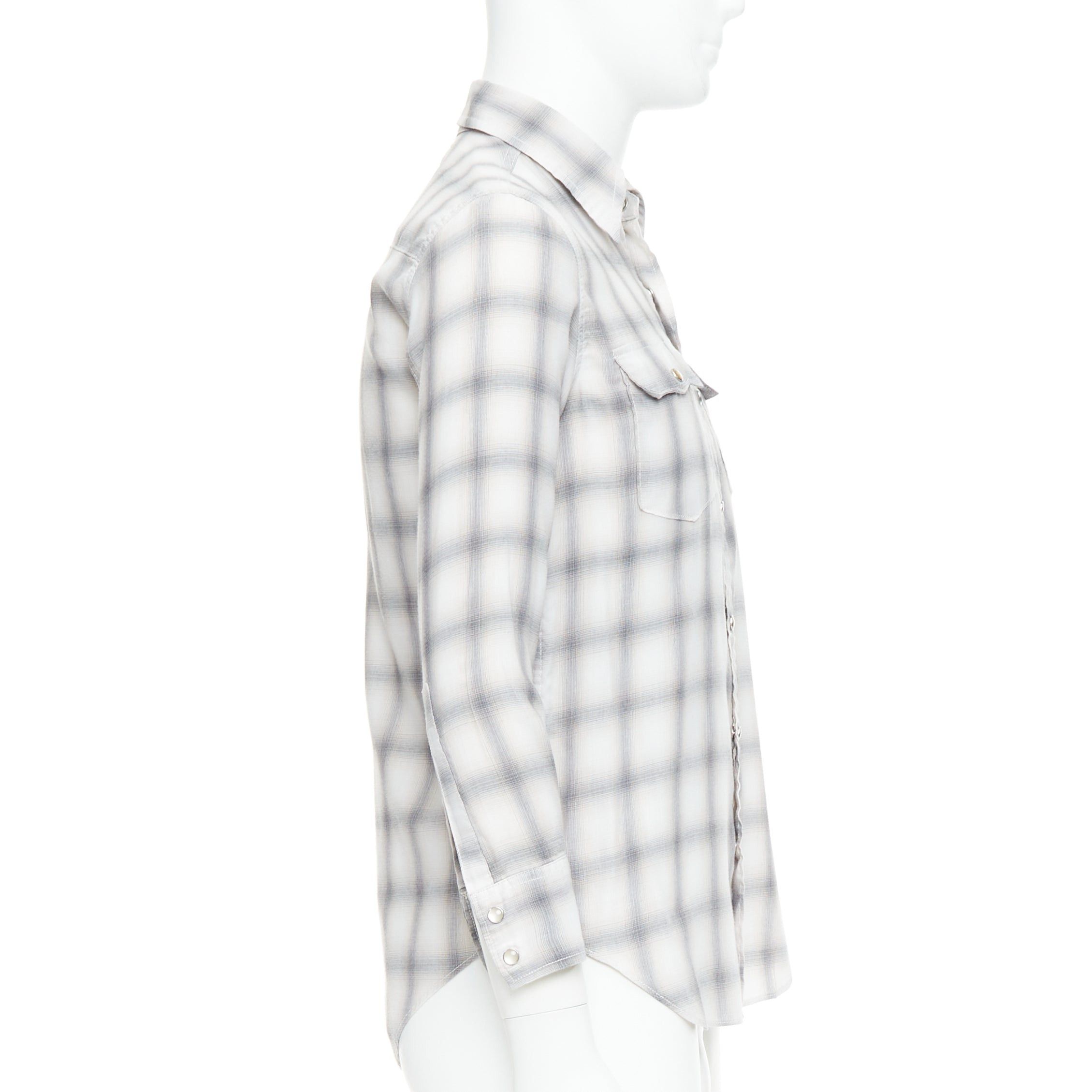 Saint Laurent Paris SAINT LAURENT 2016 grey cream checked resin snap buttons shirt M Size US M / EU 48-50 / 2 - 4 Thumbnail