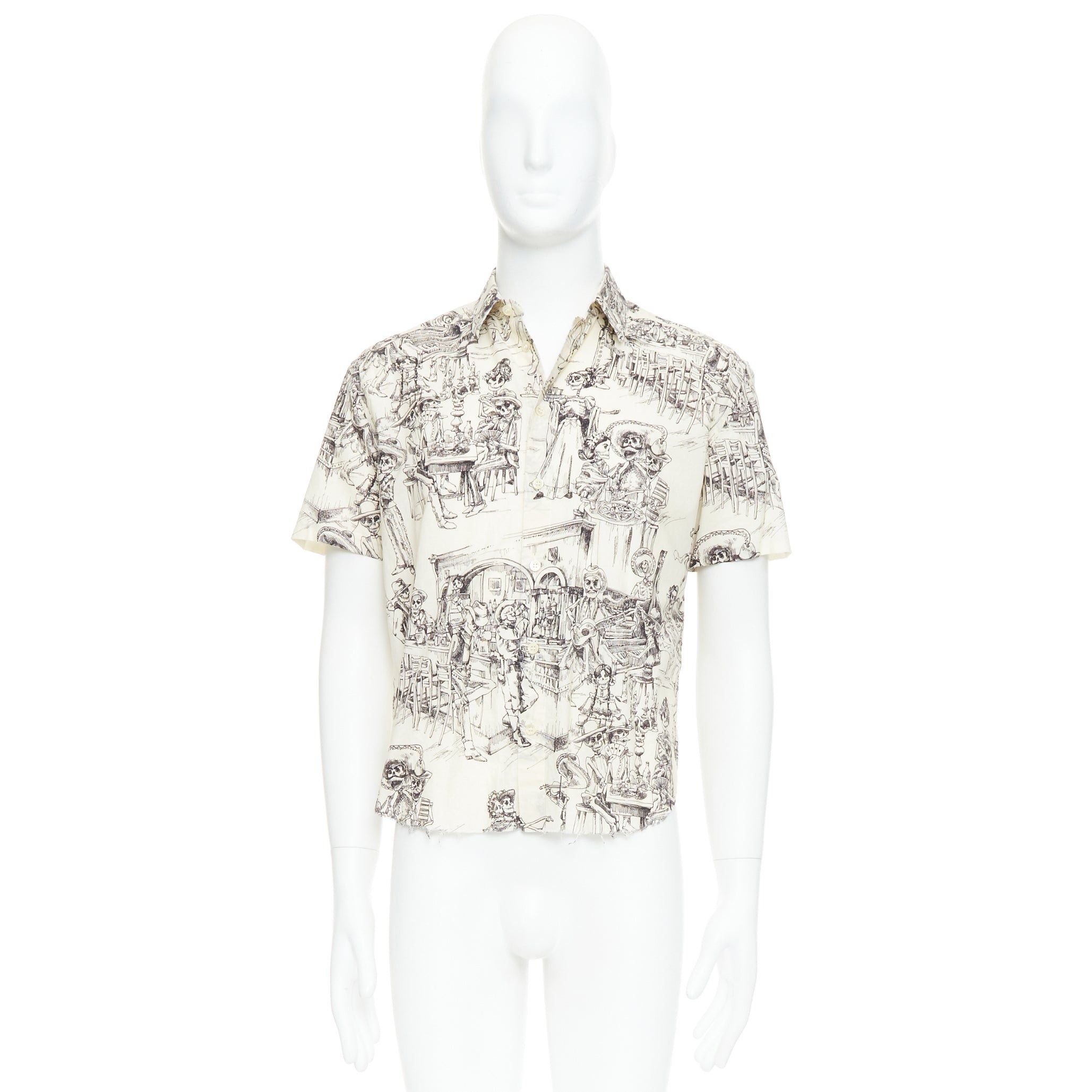 Saint Laurent Paris SAINT LAURENT 2018 cream skeleton western party print hawaiian shirt FR38 XS Size US S / EU 44-46 / 1 - 9 Thumbnail