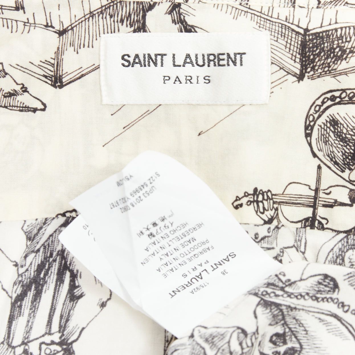 Saint Laurent Paris SAINT LAURENT 2018 cream skeleton western party print hawaiian shirt FR38 XS Size US S / EU 44-46 / 1 - 8 Thumbnail