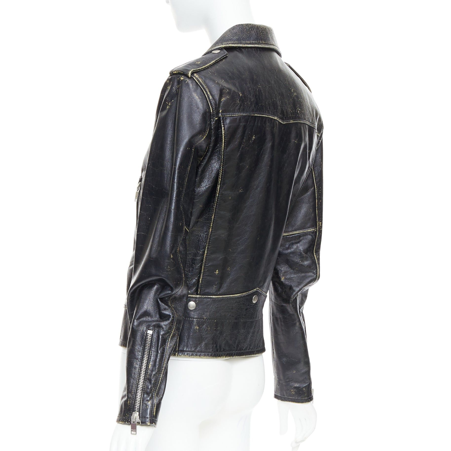 Saint Laurent Paris SAINT LAURENT 2015 black calfskin distressed classic biker jacket FR46 S Size US S / EU 44-46 / 1 - 6 Thumbnail