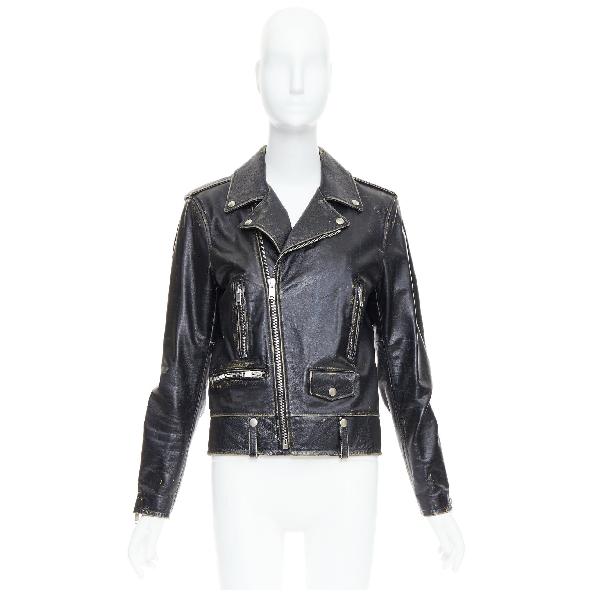 Saint Laurent Paris SAINT LAURENT 2015 black calfskin distressed classic biker jacket FR46 S Size US S / EU 44-46 / 1 - 9 Thumbnail