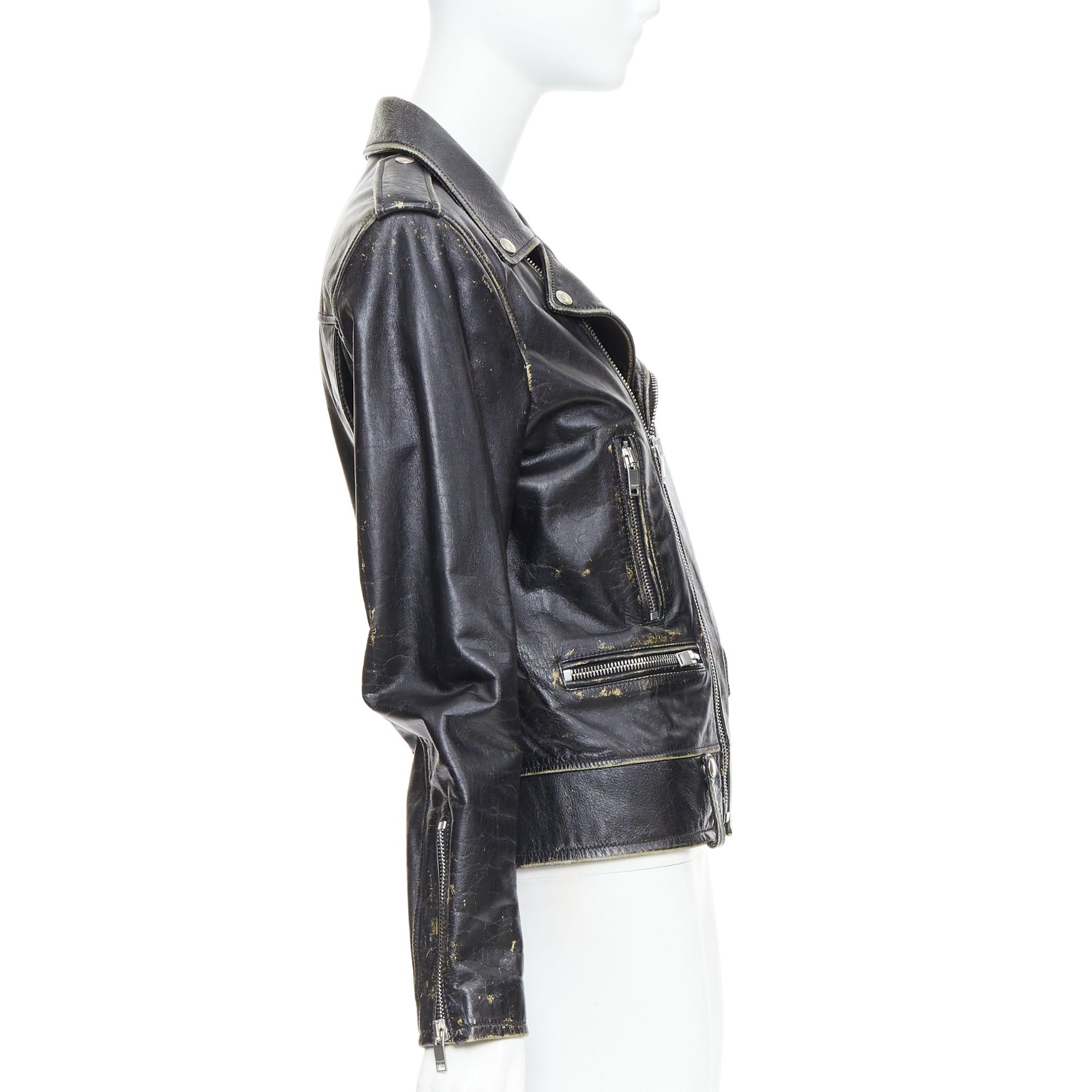 Saint Laurent Paris SAINT LAURENT 2015 black calfskin distressed classic biker jacket FR46 S Size US S / EU 44-46 / 1 - 4 Thumbnail